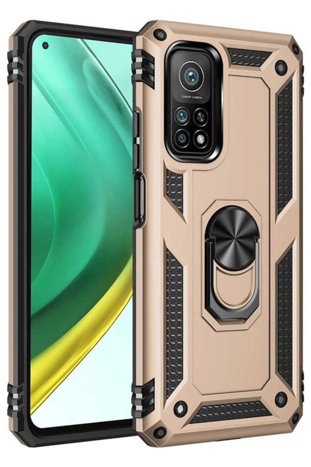NewFace Xiaomi Mi 10T Pro Kılıf Sofya Yüzüklü Silikon Kapak - Gold SVLRS