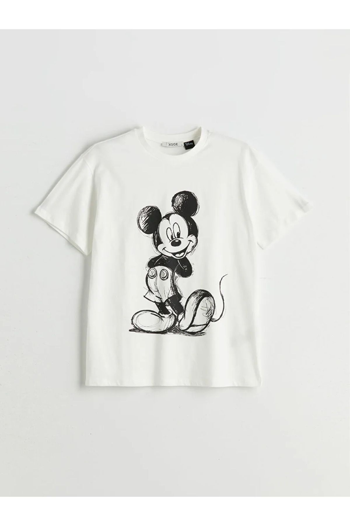 LC Waikiki XSIDE Ekru Bisiklet Yaka Mickey Mouse Baskılı Kadın Tişört