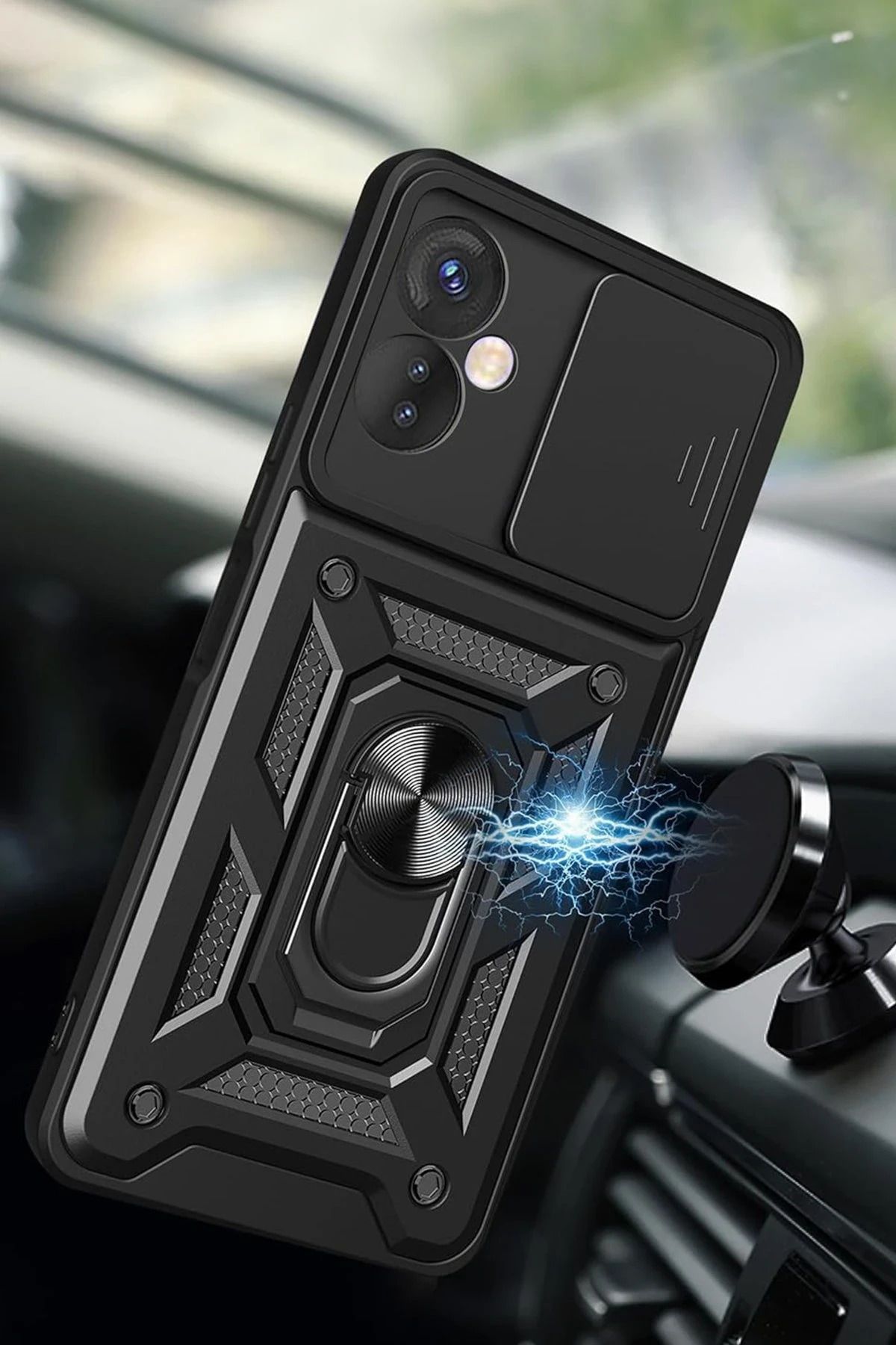 NewFace İnfinix Hot 30 4G Kılıf Pars Lens Yüzüklü Silikon - Siyah SVLRS