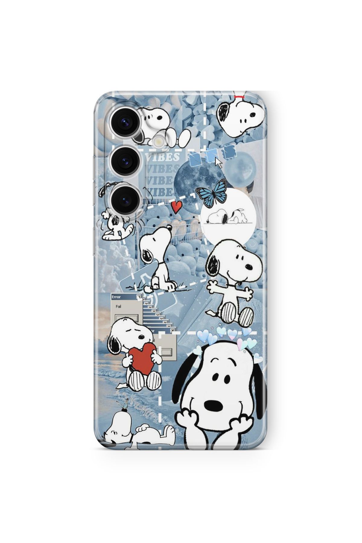 Space Star Samsung Galaxy S24 Fe Uyumlu Snoopy Kolaj Tasarım Baskılı Şeffaf Kılıf