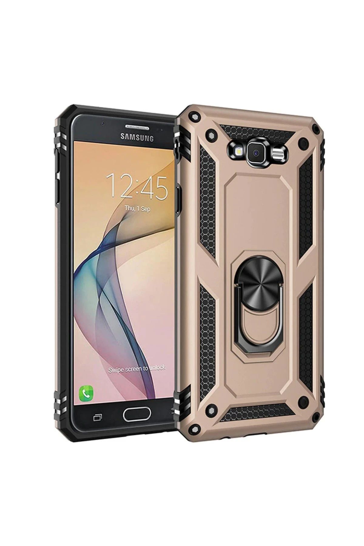 NewFace Samsung Galaxy J7 Kılıf Sofya Yüzüklü Silikon Kapak - Gold GLSTD