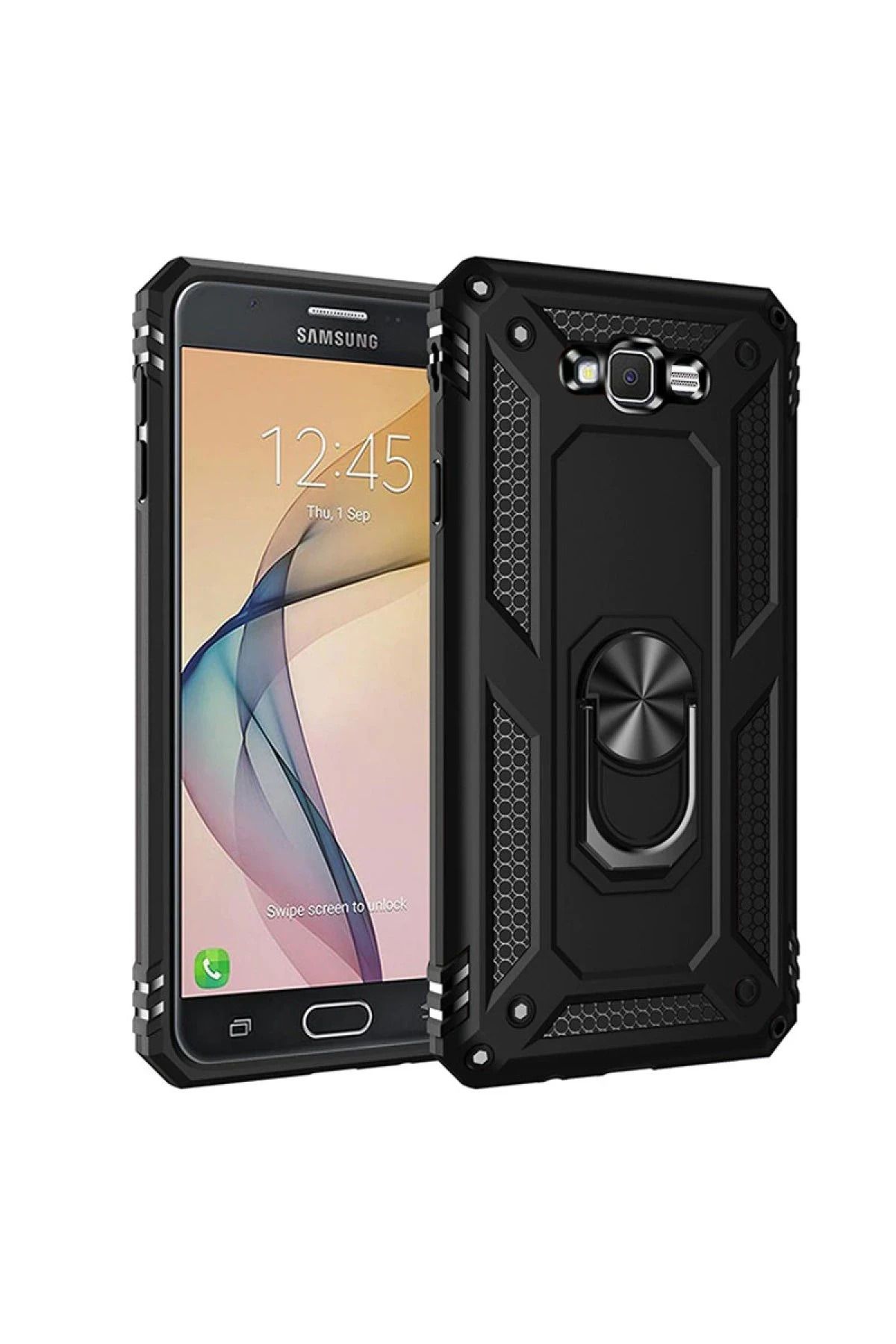 NewFace Samsung Galaxy J7 Kılıf Sofya Yüzüklü Silikon Kapak - Siyah WLZOR