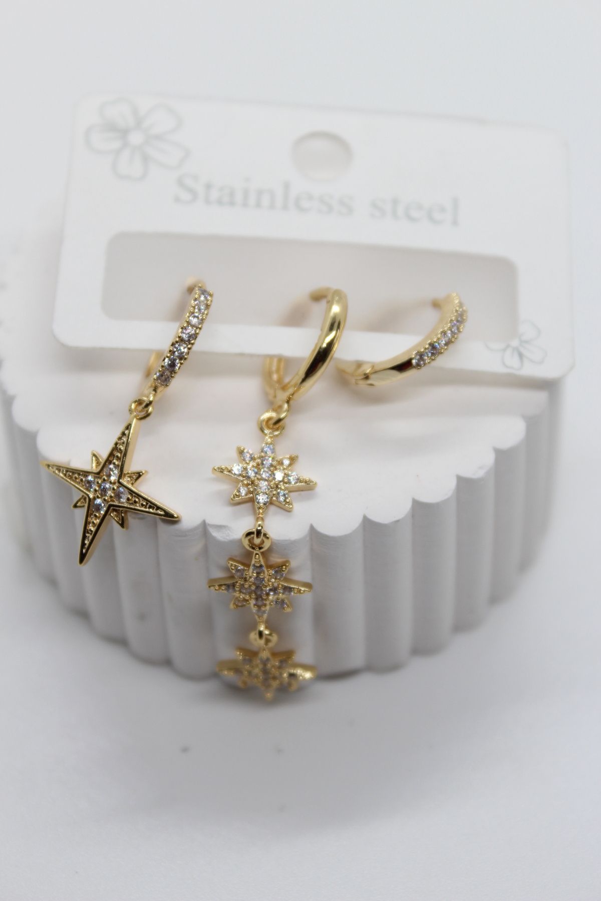 stainles steel Kutup Yıldızı Kuzey Yıldızı 3lü Model Gold Çelik Küpe