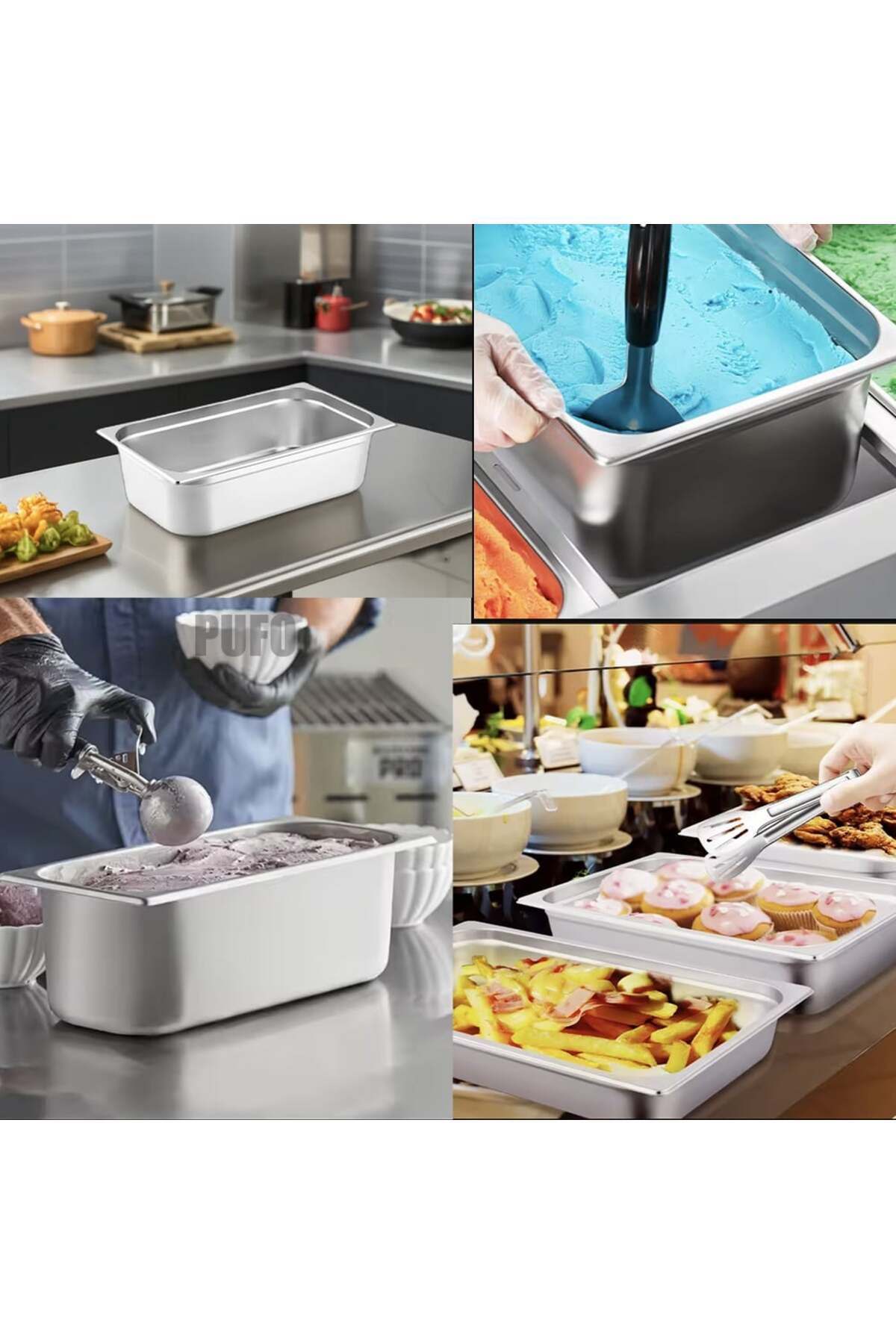 PUFO-Stainless steel gastronorm tray for storing food, ice cream, restaurants, fast food, horeca, 3 L 4