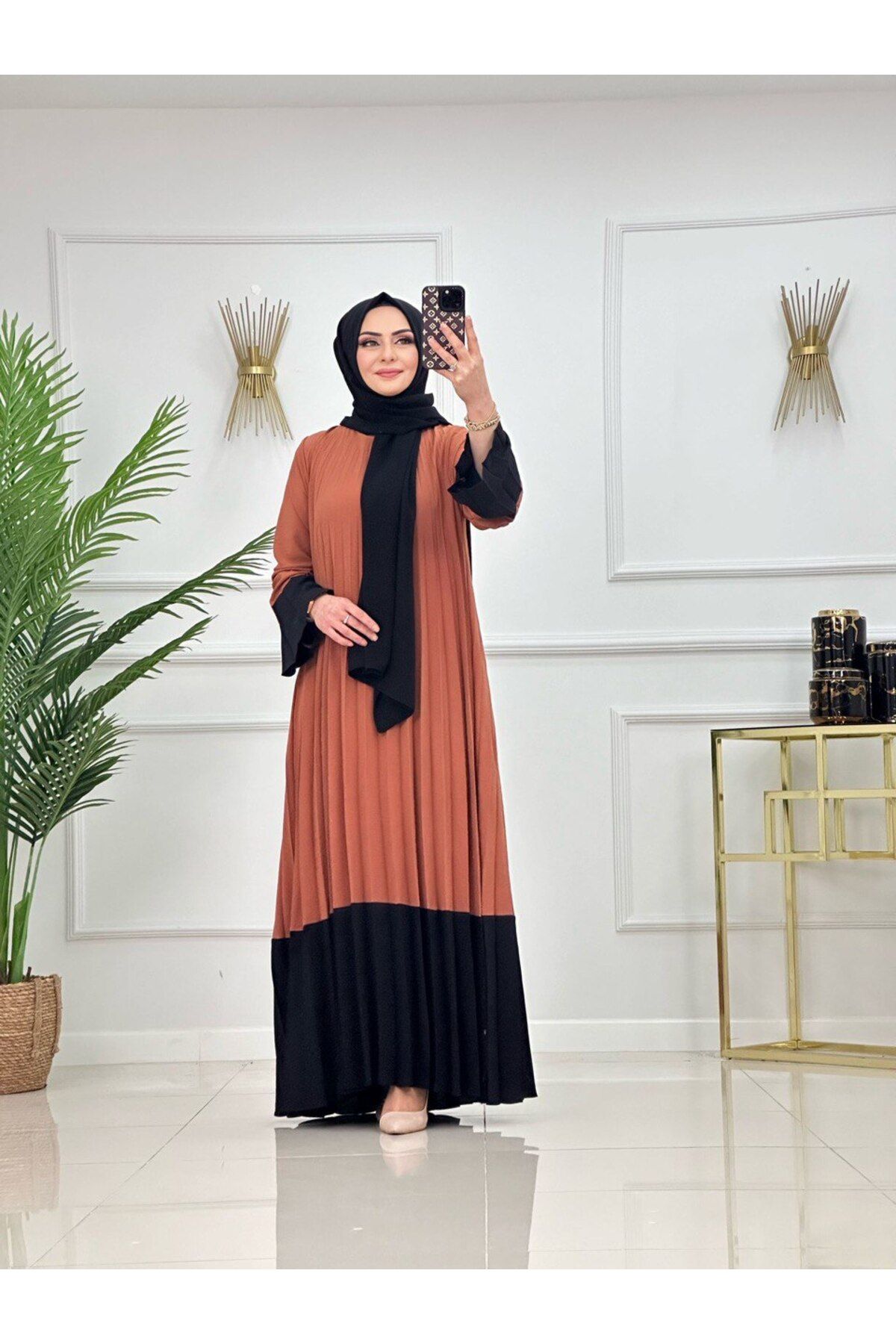 Enans Design Kadın Tesettür Pliseli Elbise