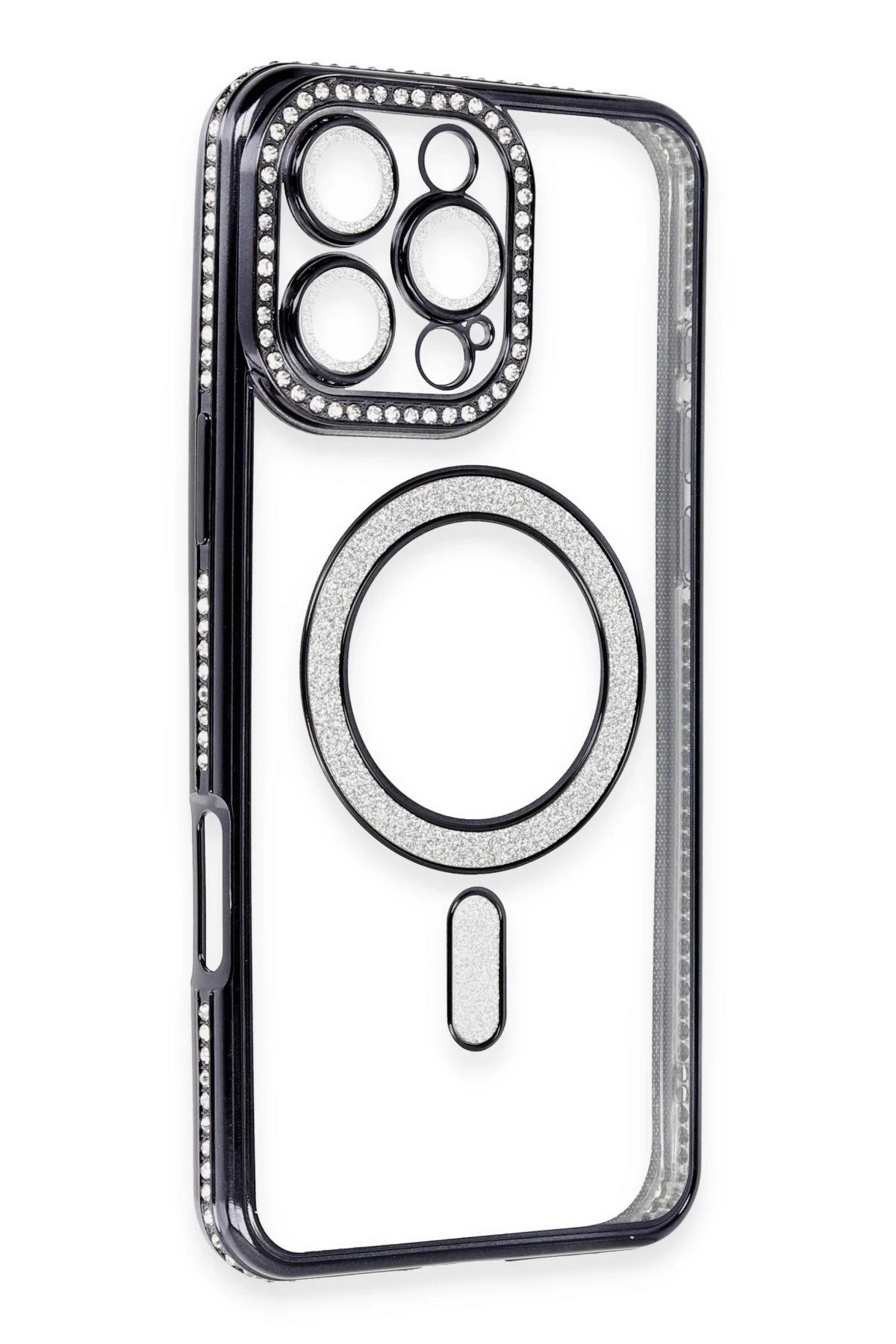 NewFace iPhone 16 Pro Kılıf Joke Simli Magneticsafe Kılıf - Gri BSTMY