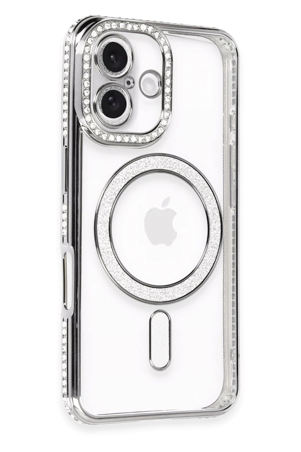 NewFace iPhone 16 Plus Kılıf Joke Simli Magneticsafe Kılıf - Gri BSTMY