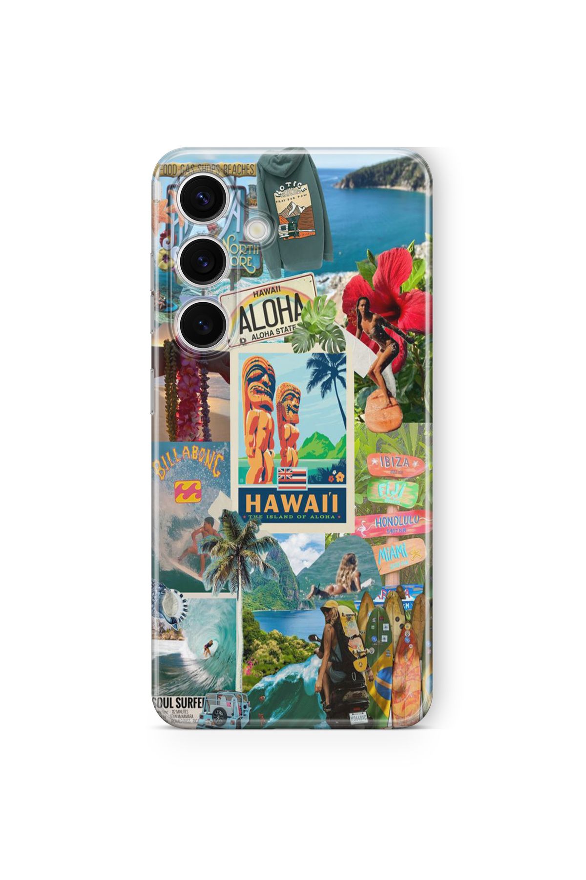 Space Star Samsung Galaxy S23 Uyumlu Hawaii Vibes Kolaj Tasarım Baskılı Şeffaf Kılıf