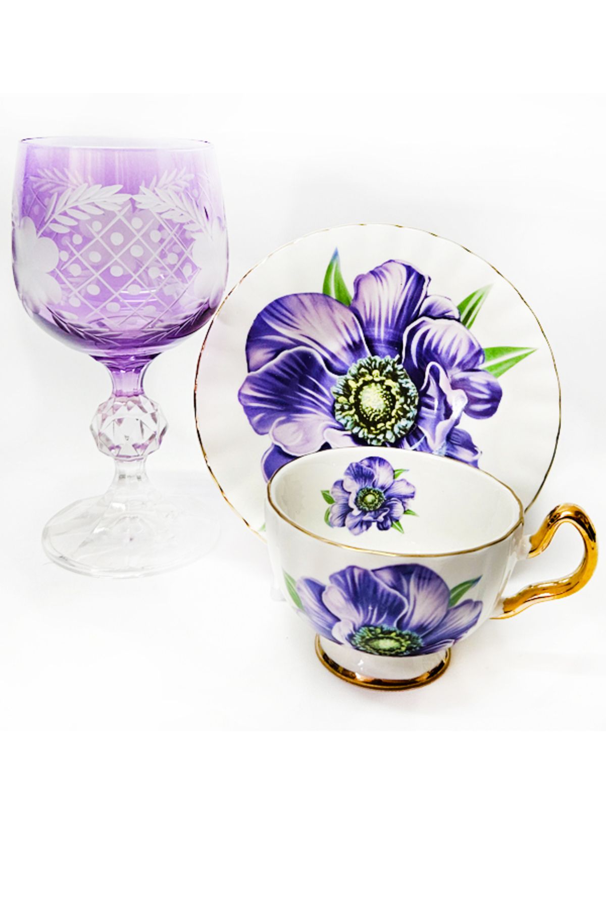 Bigatti TEK KİŞİLİK PURPLE FLOWER KAHVE FİNCAN VE KAHVE SU BARDAĞI