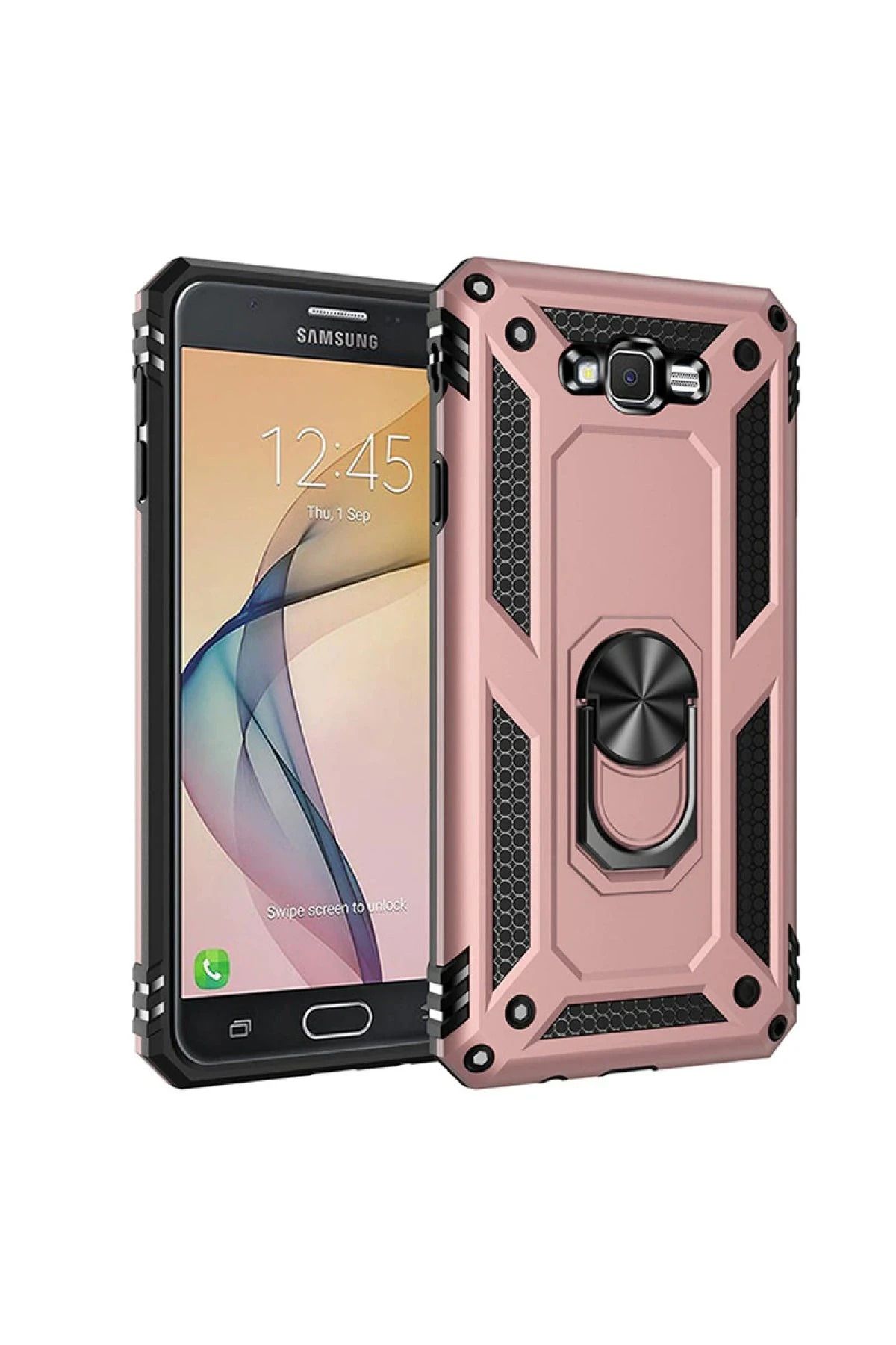 NewFace Samsung Galaxy J7 Kılıf Sofya Yüzüklü Silikon Kapak - Rose WLZOR