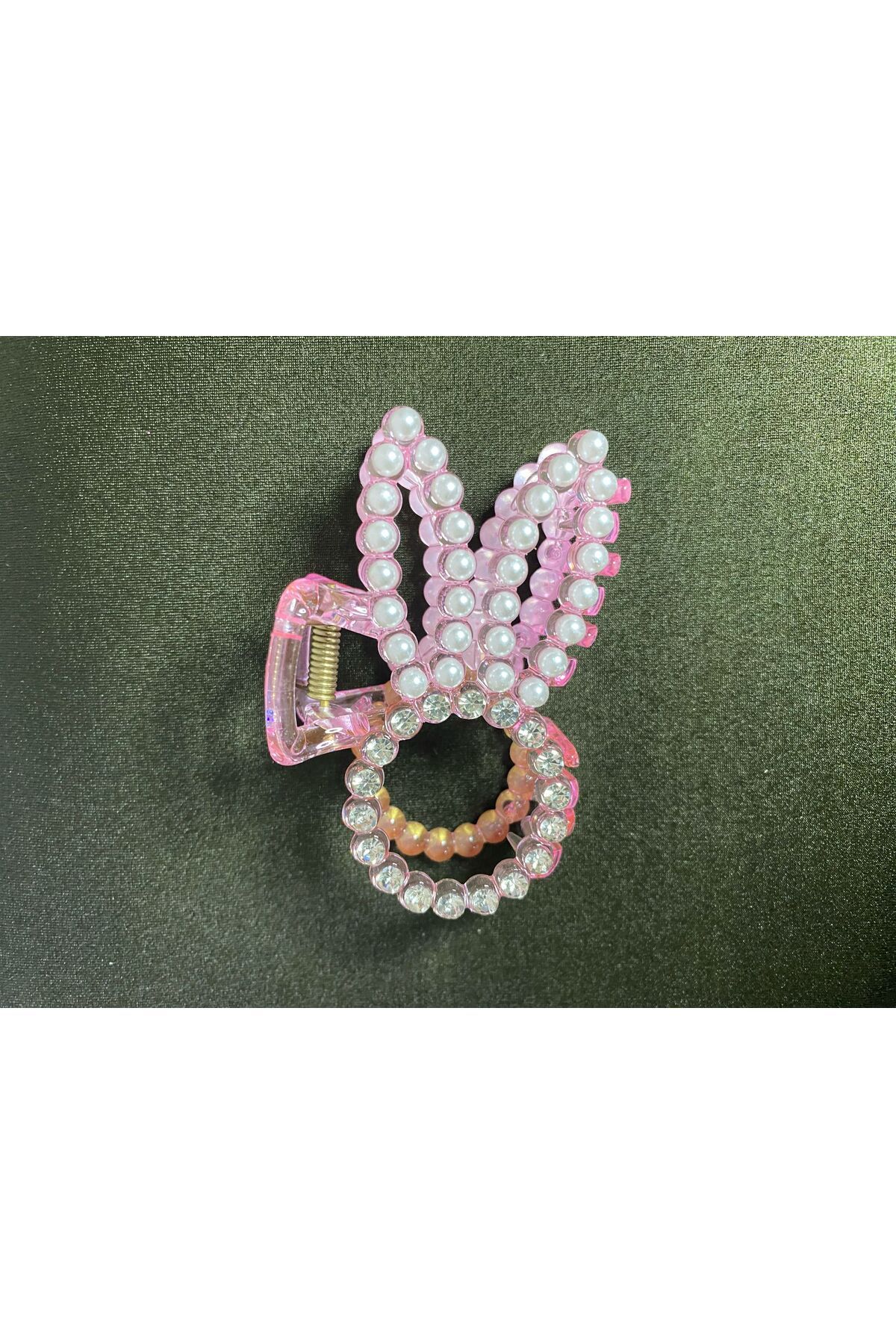Tebessüm Hediyelik İnci ve Taş Detaylı Pembe Saç Tokası – Tavşan Kulaklı Mandal Model