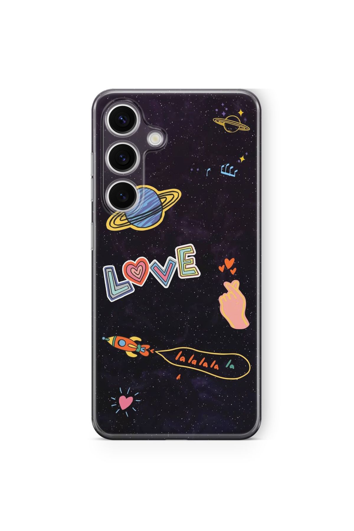 Space Star Samsung Galaxy S24 Fe Uyumlu Space Love Tasarım Baskılı Şeffaf Kılıf