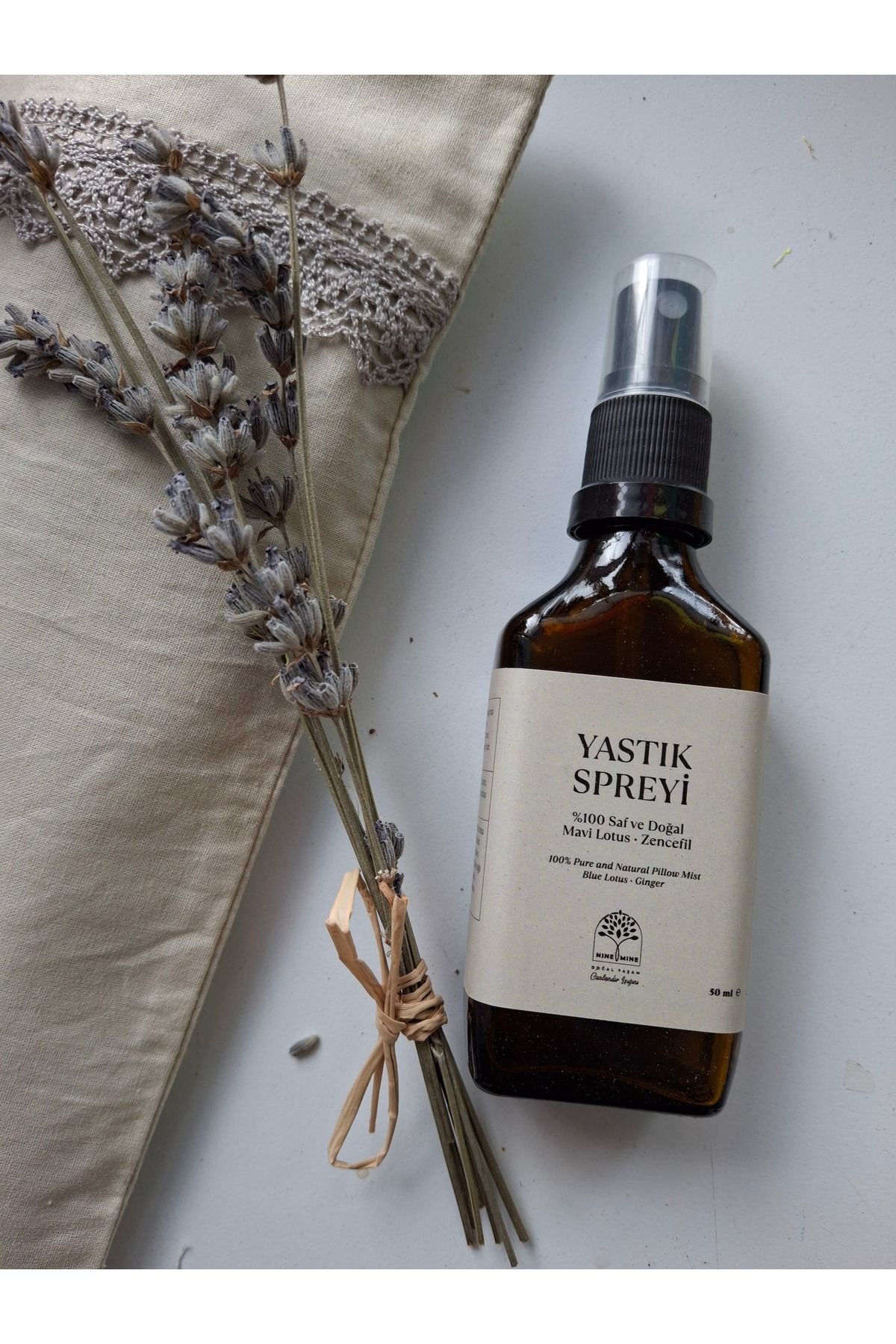 Nine&Mine Doğal Yaşam %100 Saf ve Doğal Yastık Spreyi - Mavi Lotus - Zencefil - 50 ml