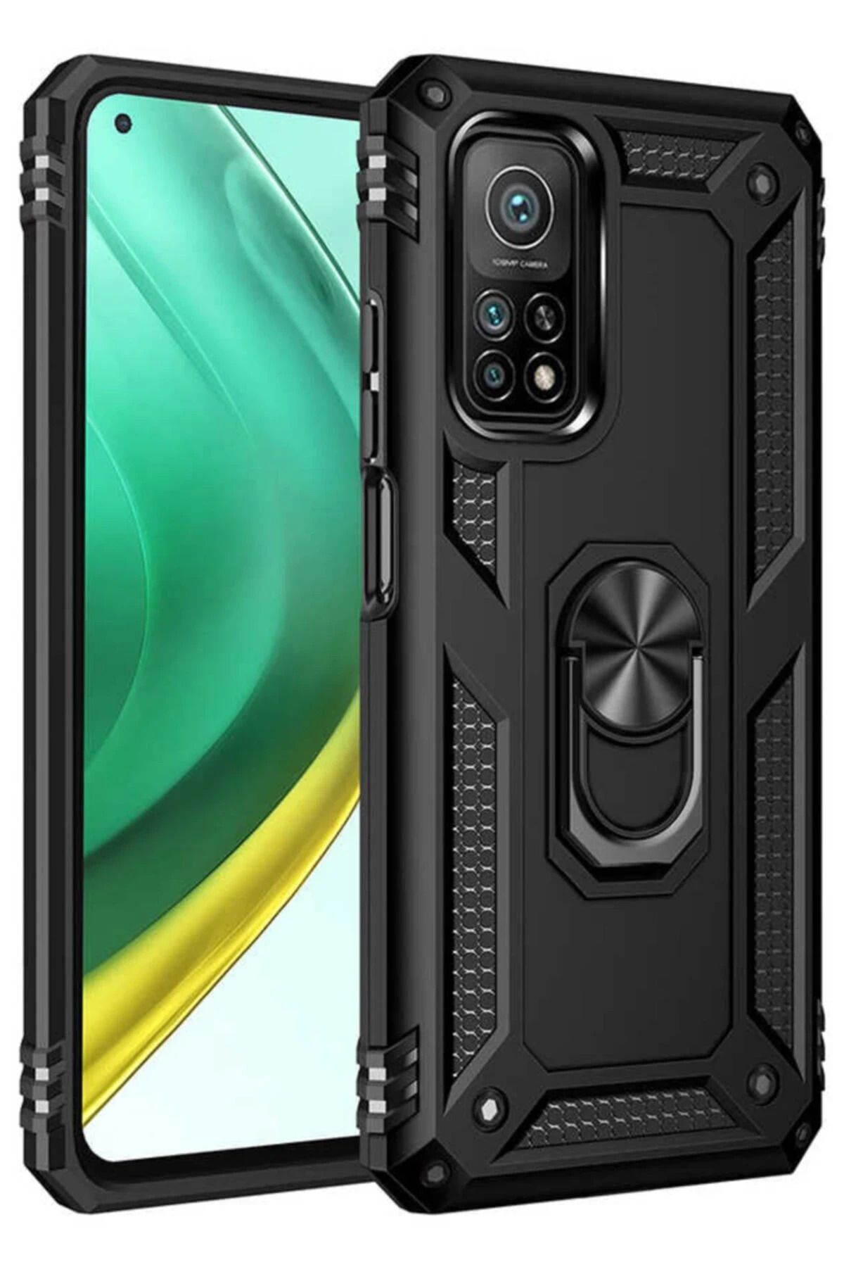 NewFace Xiaomi Mi 10T Pro Kılıf Sofya Yüzüklü Silikon Kapak - Siyah SVLRS