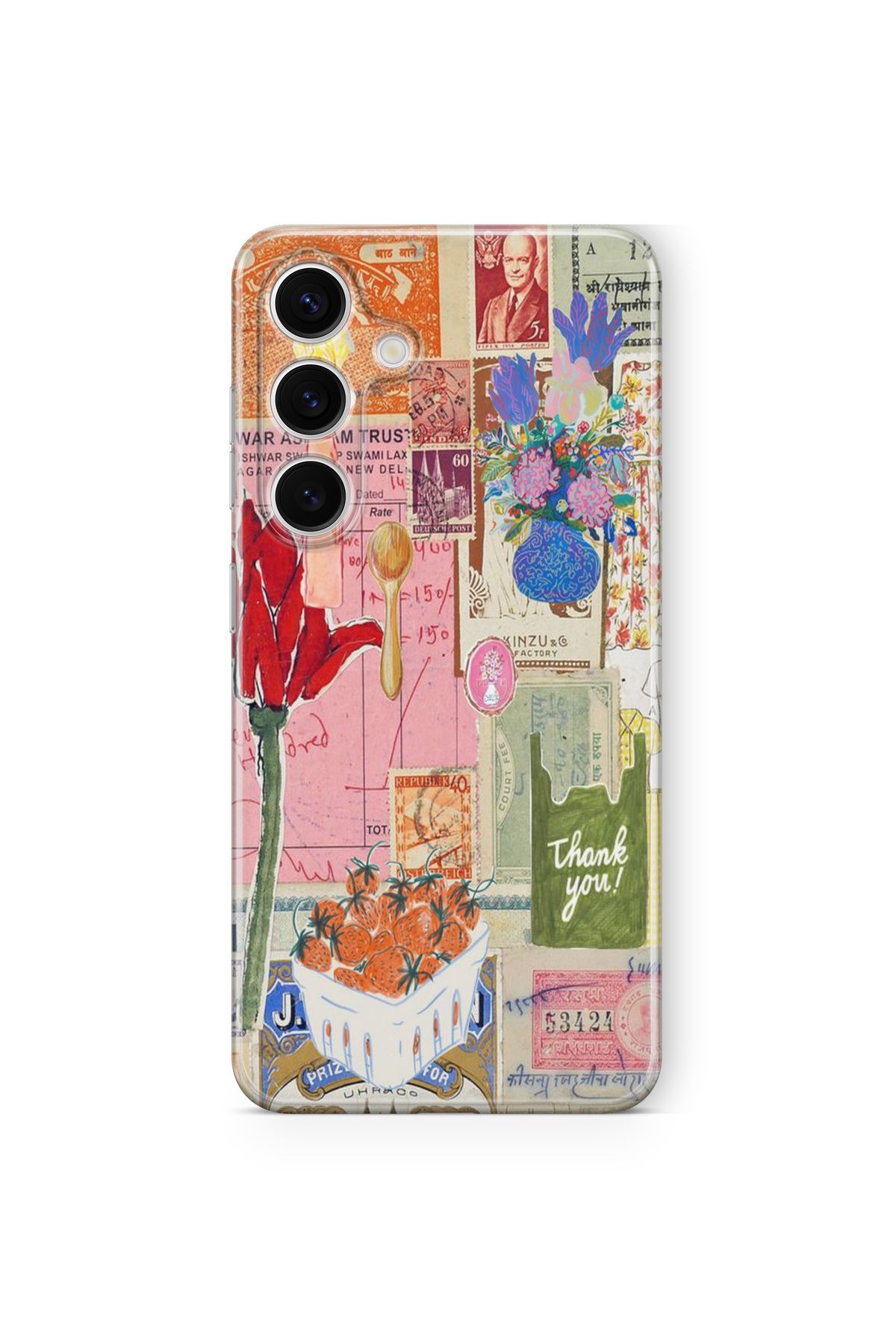 Space Star Samsung Galaxy A34 Uyumlu Vintage Pul Kolaj Tasarım Baskılı Şeffaf Kılıf