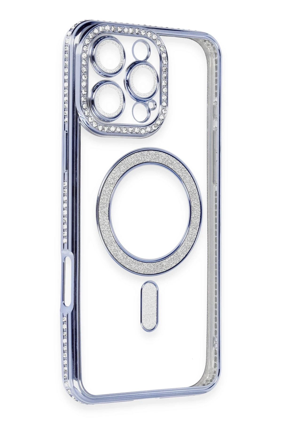 NewFace iPhone 16 Pro Kılıf Joke Simli Magneticsafe Kılıf - Mavi BSTMY