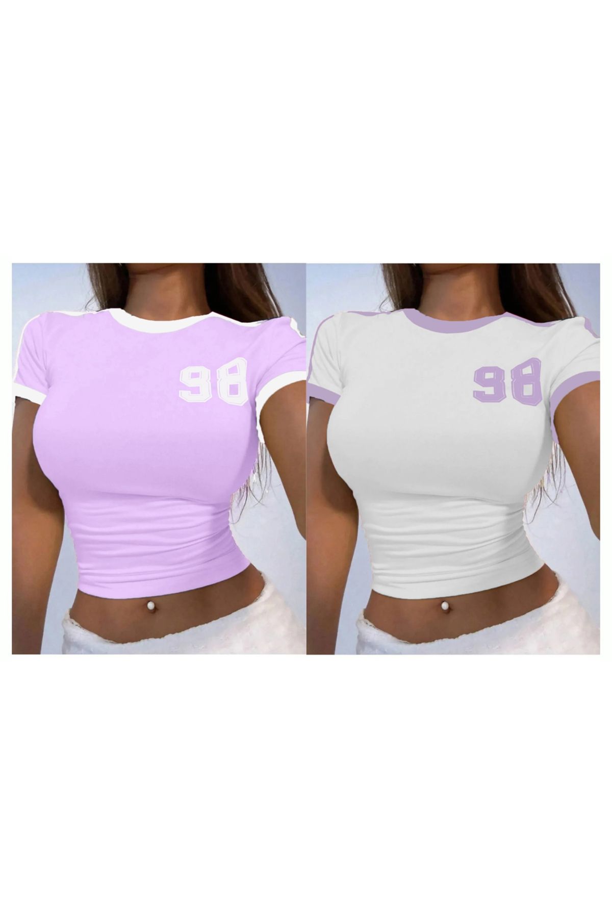 Machetta Kadın 98 Baskılı Askılı Crop Bluz 2'li Set