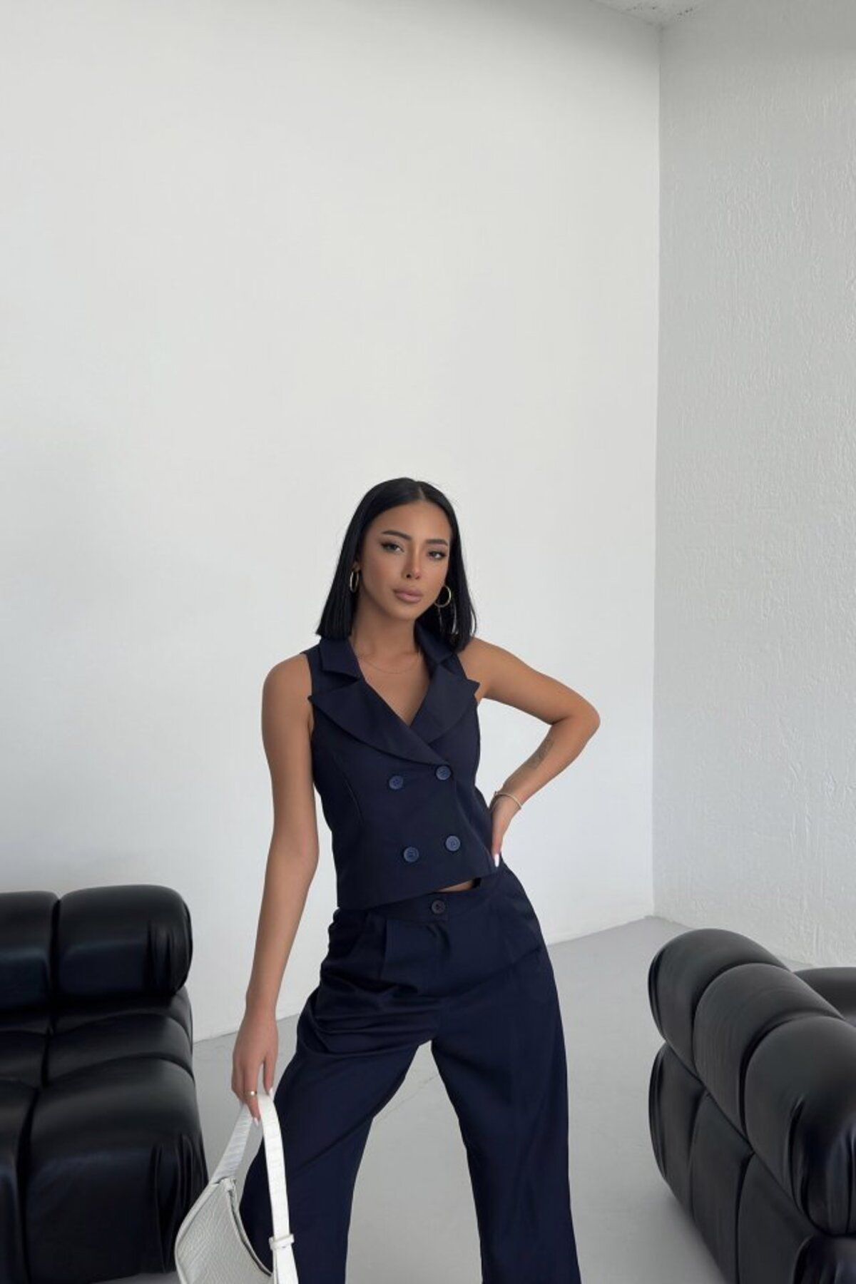ARUZ MODA Şal Yaka Düğmeli Yelek