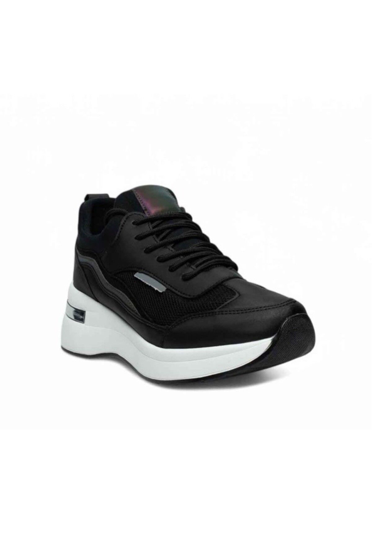 Flet 327-25 Deri Anorak Anatomik Kadın Sneaker Siyah Beyaz