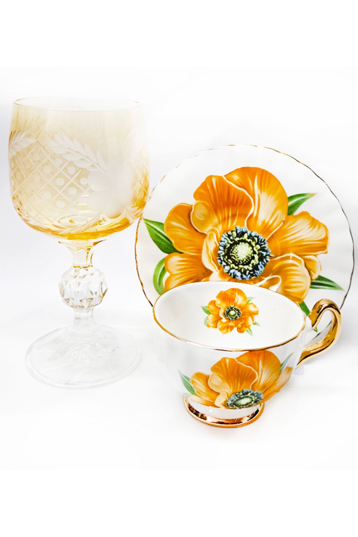 Bigatti TEK KİŞİLİK YELLOW FLOWER KAHVE FİNCAN VE KAHVE SU BARDAĞI