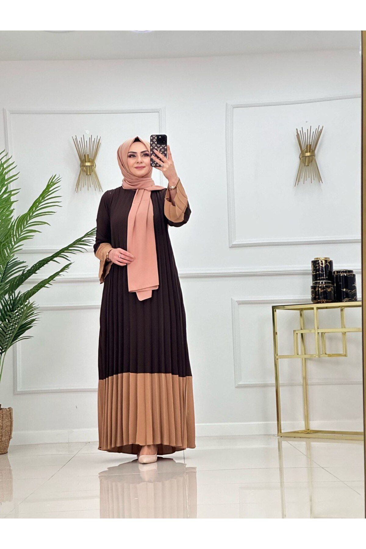 Enans Design Kadın Tesettür Pliseli Elbise