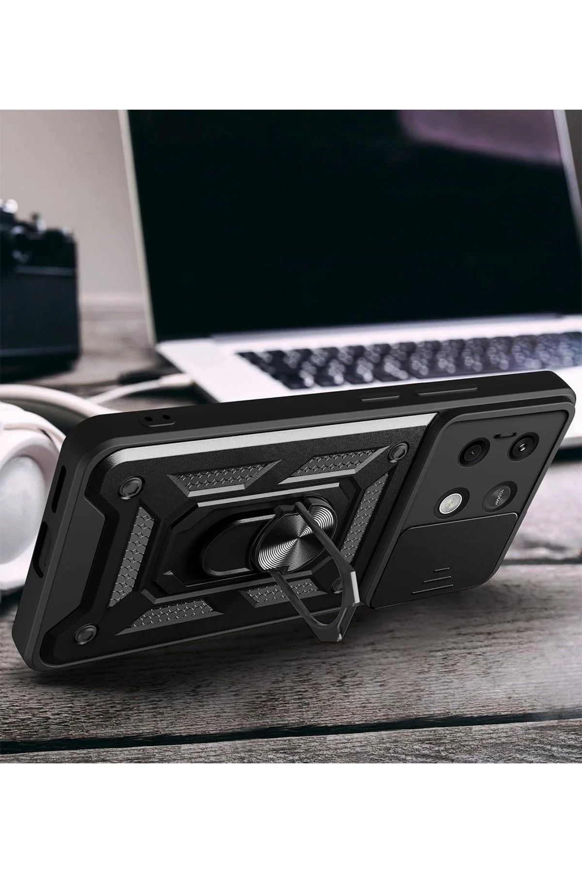 NewFace Xiaomi Poco M6 Pro 4G Kılıf Pars Lens Yüzüklü Silikon - Yeşil BSTMY