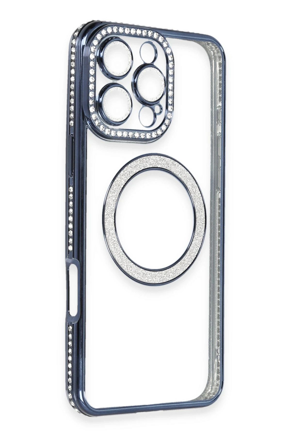 NewFace iPhone 16 Pro Kılıf Joke Simli Magneticsafe Kılıf - Lacivert SVLRS