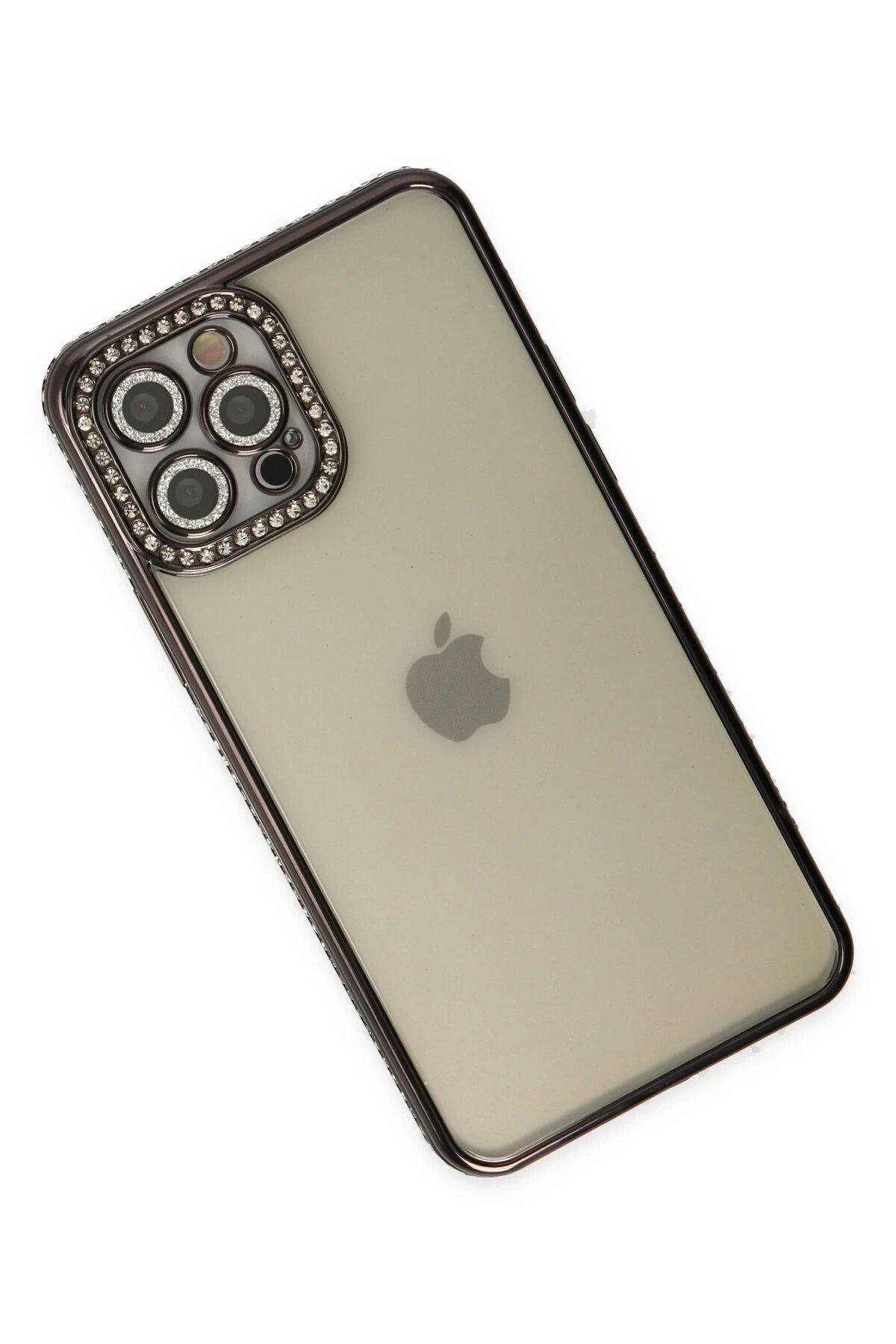 NewFace iPhone 12 Pro Kılıf Joke Taşlı Silikon - Siyah WLZOR
