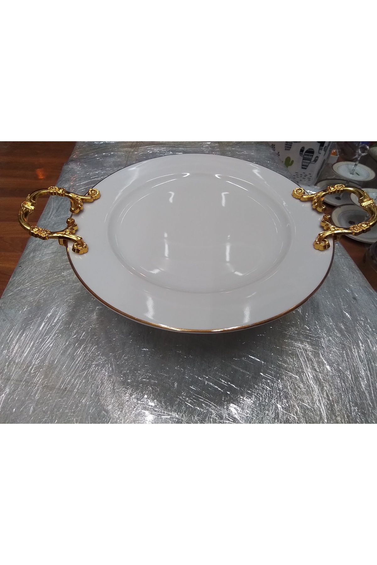 Yüncüosman Kulplu metal ayaklı Gold avangart sunum tepsisi