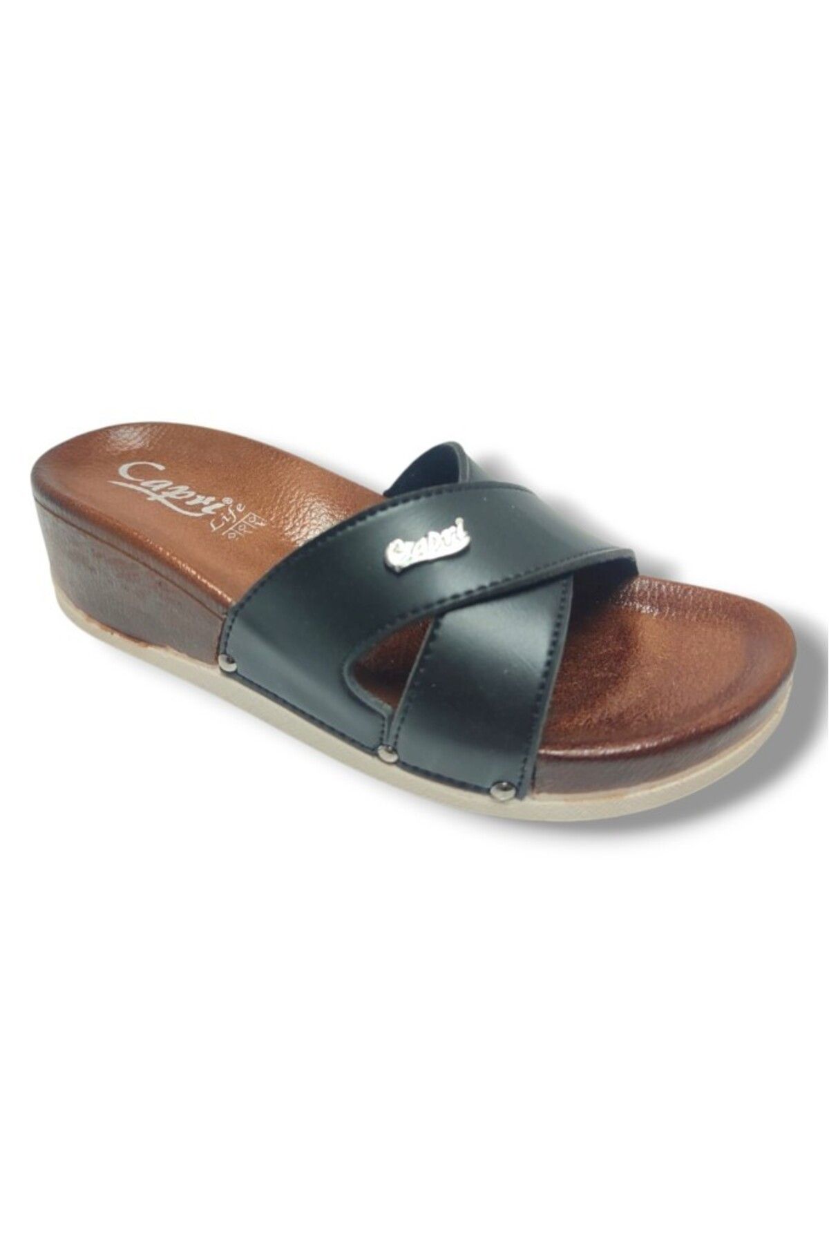 CAPRİ Capri 9002-25 Deri Çapraz Bant Capri Tokalı Kadın Terlik