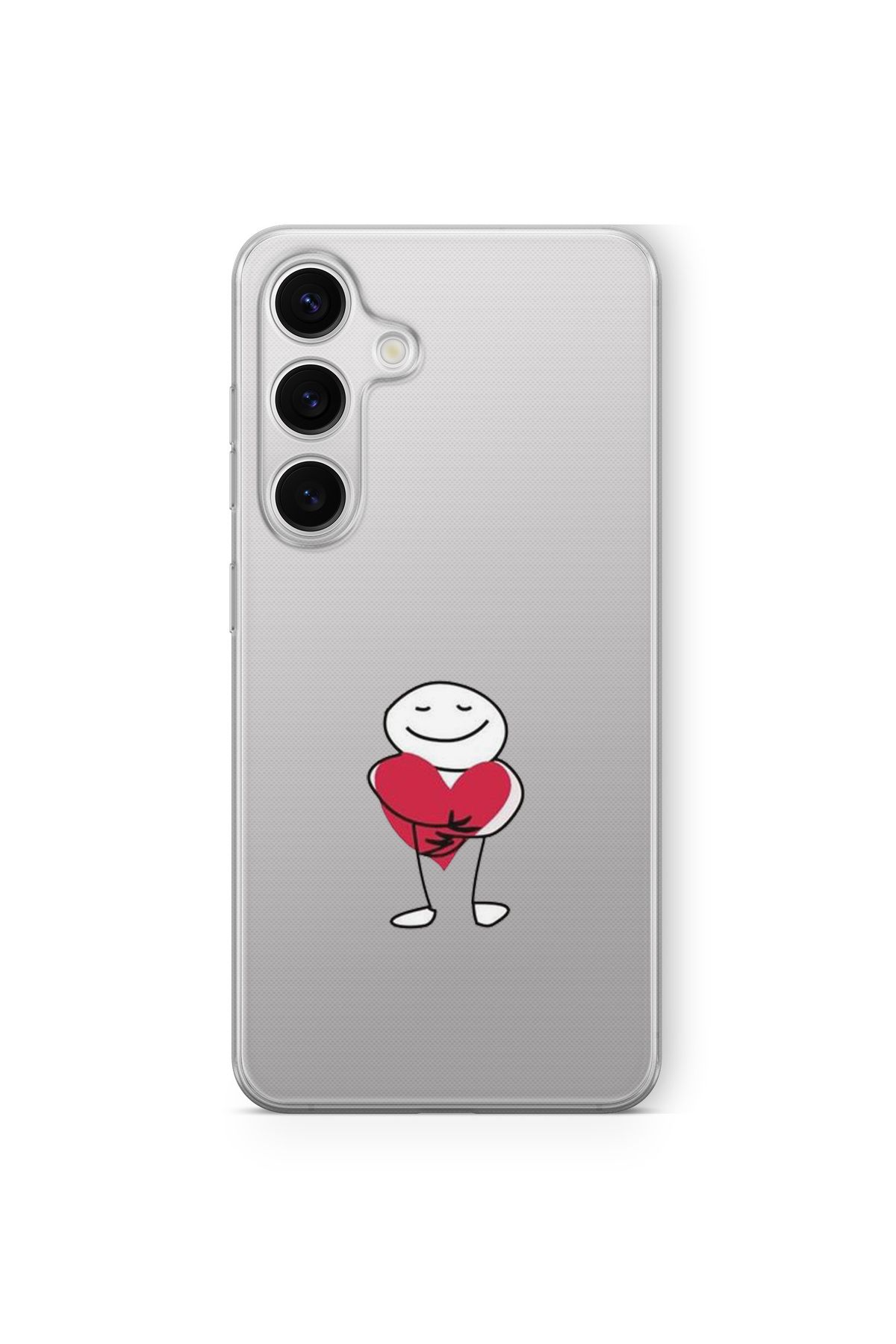 Space Star Samsung Galaxy S24 Uyumlu Çöp Adam ve Kalp Tasarım Baskılı Şeffaf Kılıf