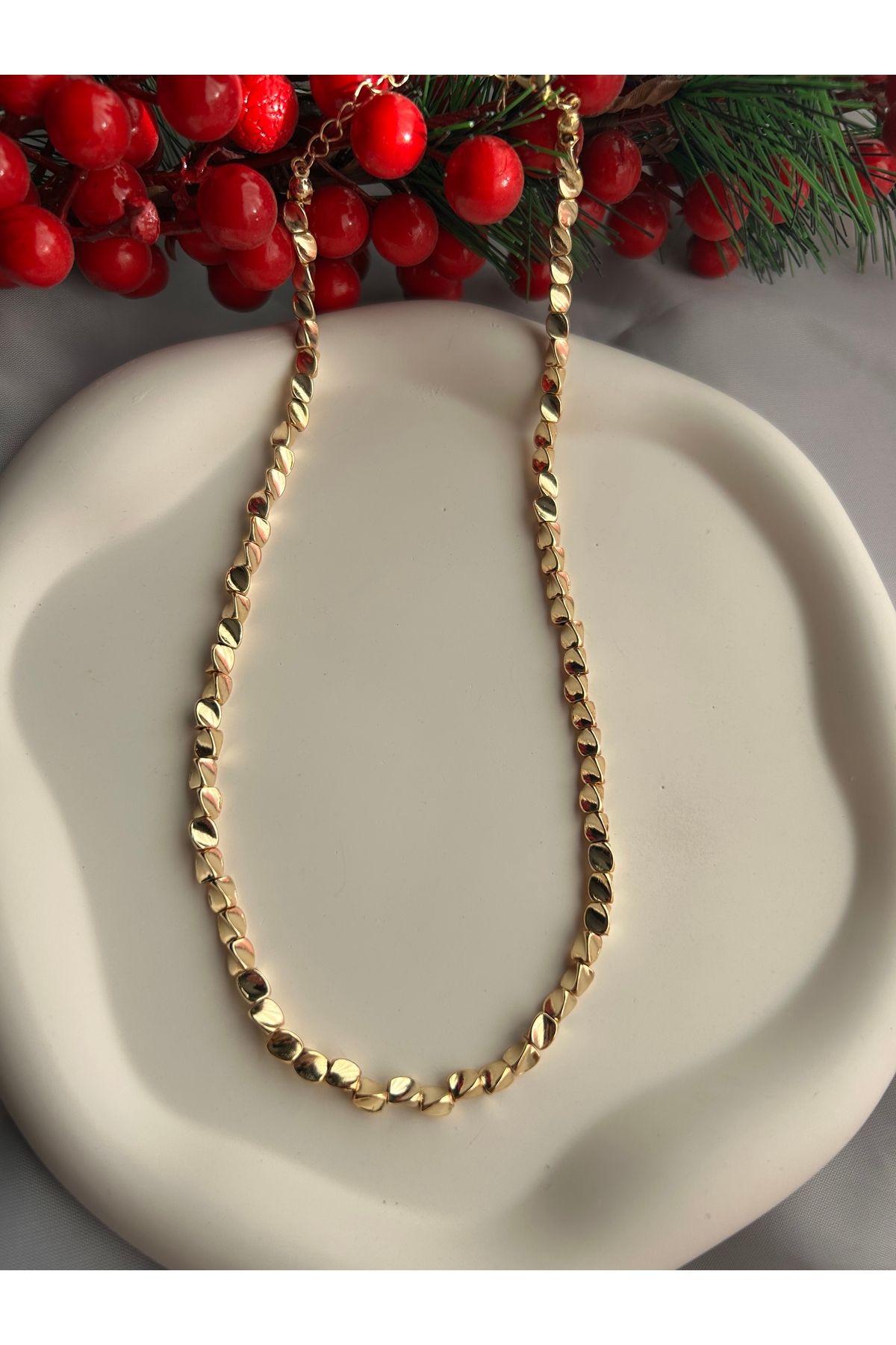 Mimosa Altın Kaplama Ezme Gold Kolye (3.4.5.6.7. ve 8. resim kombin amaçlıdır)
