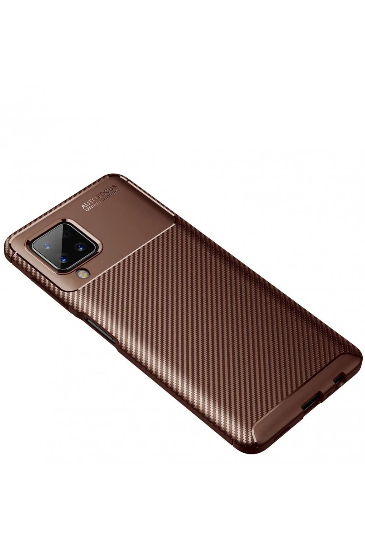NewFace Samsung Galaxy A12 Kılıf Auto Focus Karbon Kapak - Kahverengi WLZOR