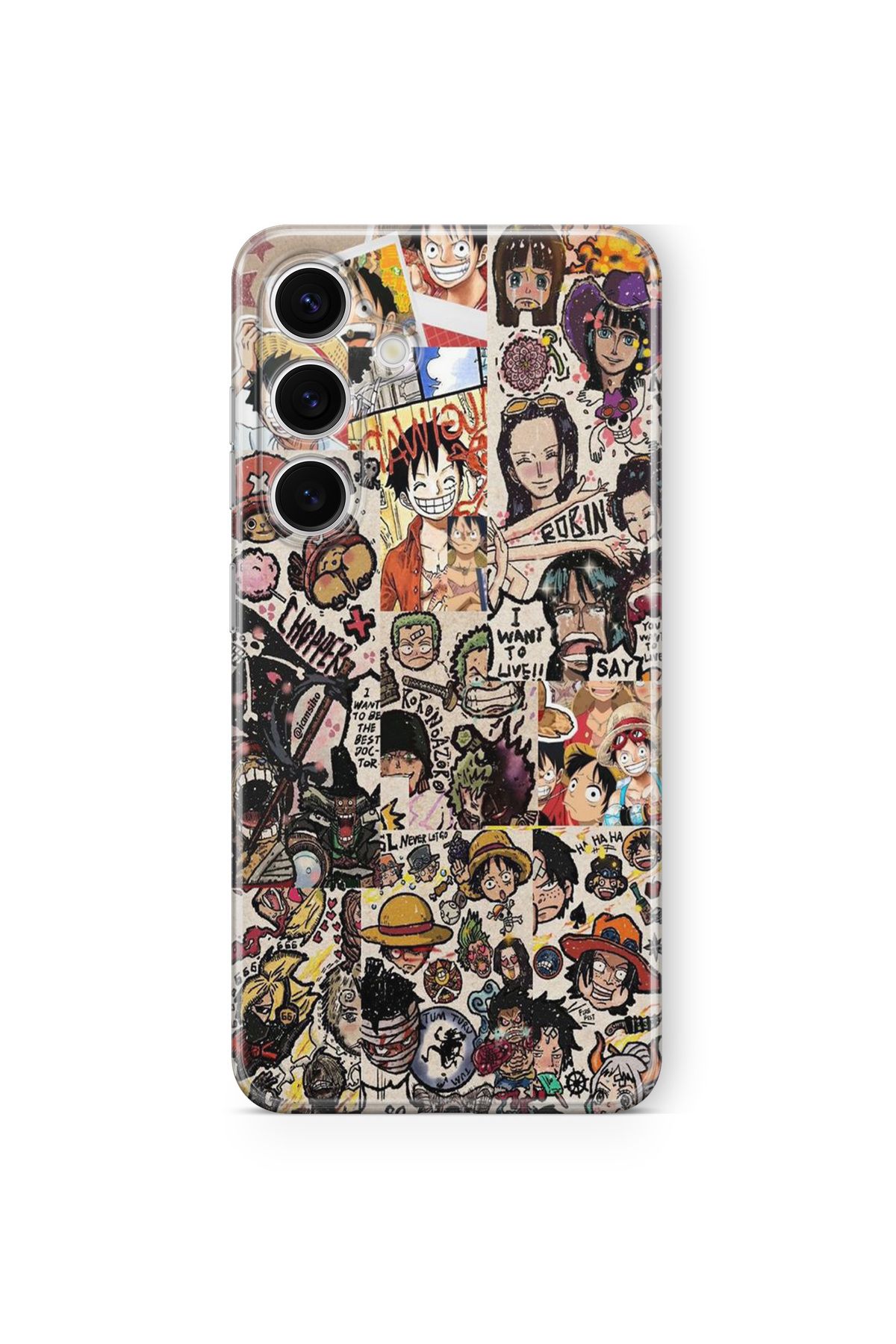 Space Star Samsung Galaxy A25 Uyumlu One Piece Kolaj Tasarım Baskılı Şeffaf Kılıf