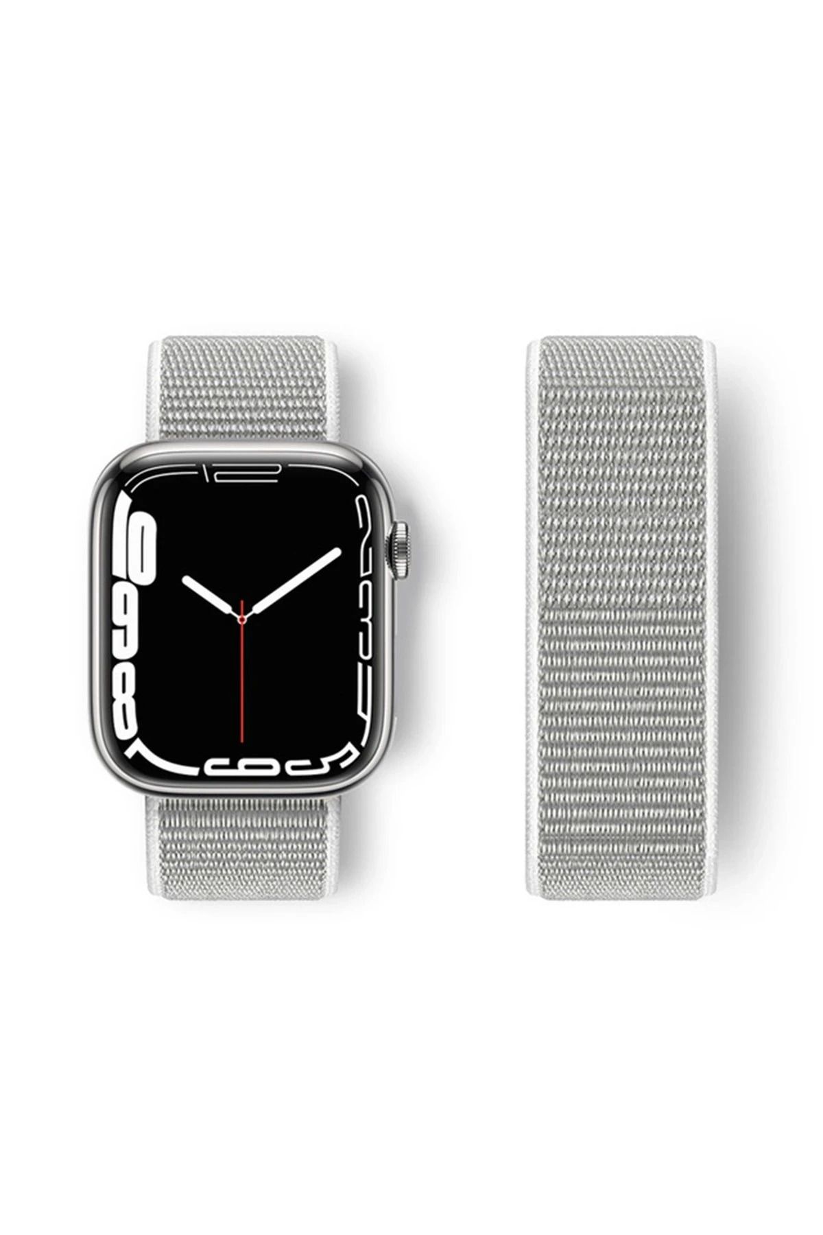 NewFace Apple Watch 42mm Hasırlı Cırtcırtlı Kordon - Gri BSTMY