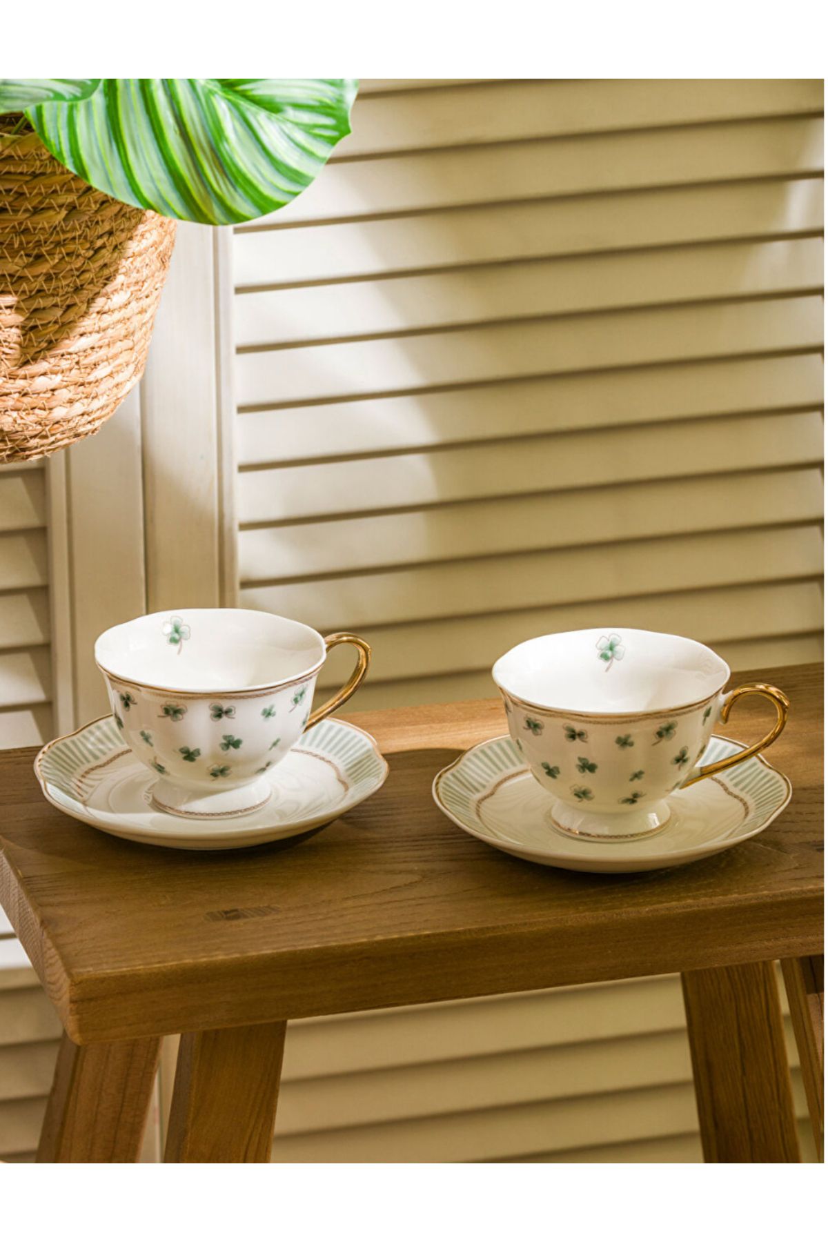 LC Waikiki LCW HOME Yeşil Yonca Baskılı 2 Kişilik Porselen Çay Fincan Takımı 220 ml