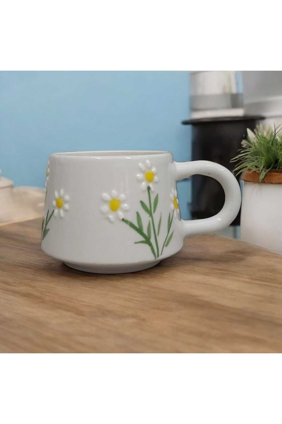 Home Seramik El Yapımı Kabartma desenli Papatya Fincan