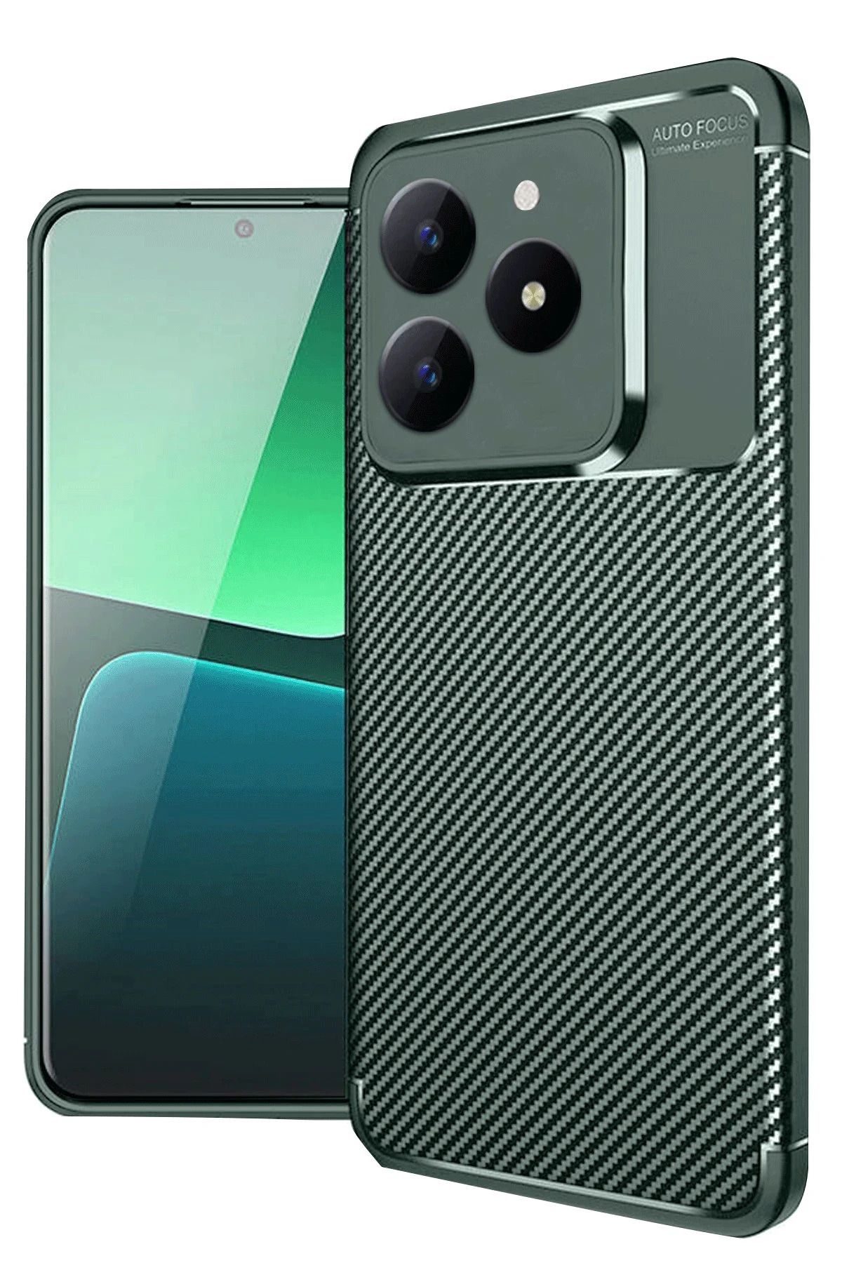 NewFace Realme C61 Kılıf Auto Focus Karbon Kapak - Koyu Yeşil WLZOR