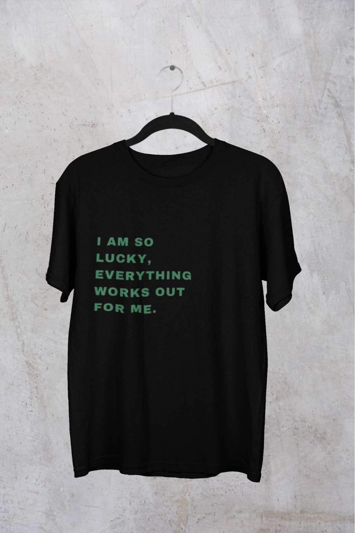 Butik ERKEK/KADIN -I AM SO LUCK- TRANSFER BASKILI YUVARLAK YAKA KISA KOL TİŞÖRT