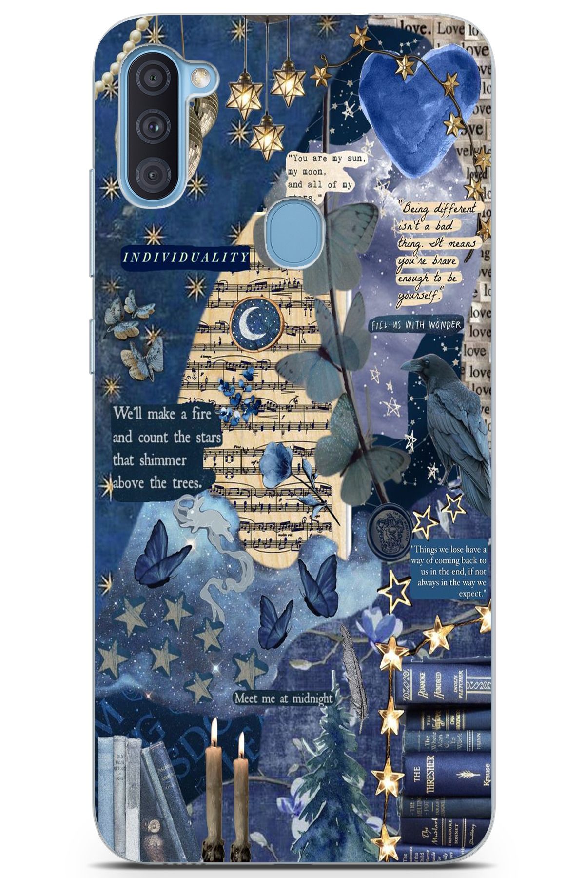 moonset Samsung Galaxy A11 / M11 Uyumlu Kolaj Tasarımlı Baskılı Şeffaf Telefon Kılıfı