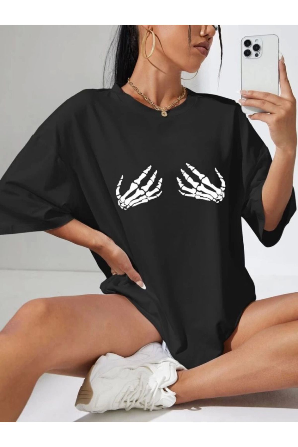 ARUZ MODA Baskılı T-shirt - Siyah