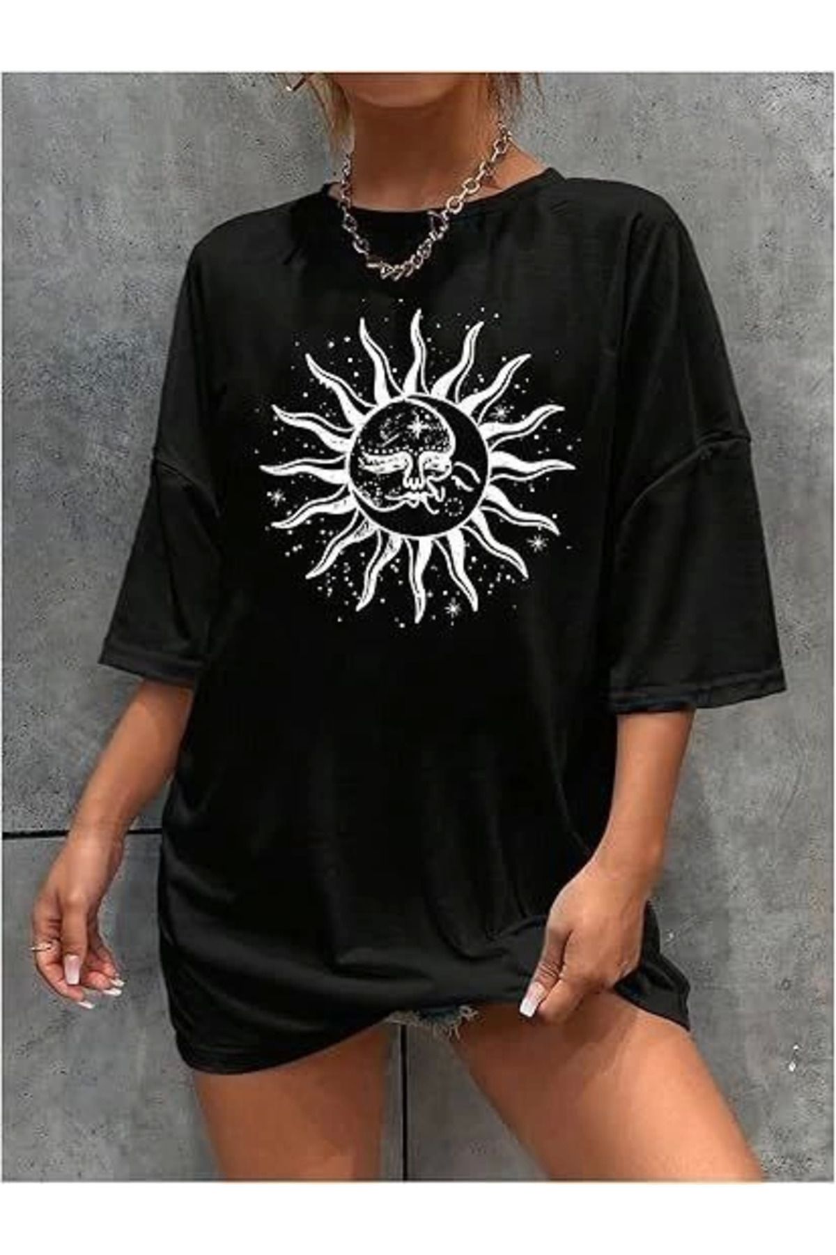 ARUZ MODA Bisiklet Yaka Baskılı T-shirt - Siyah