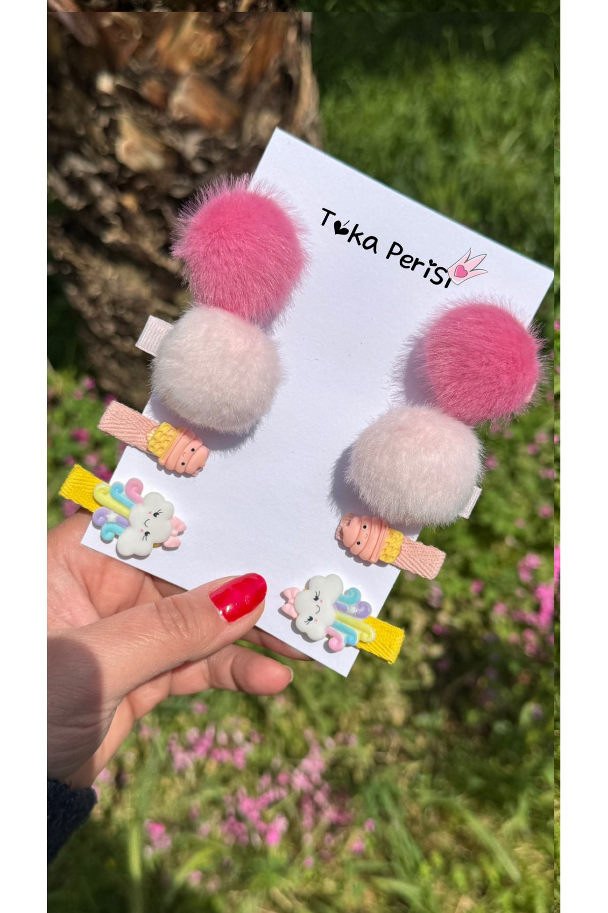 Toka Perisi Çocuk Bebek ponpon Fügürlü 8’li toka seti