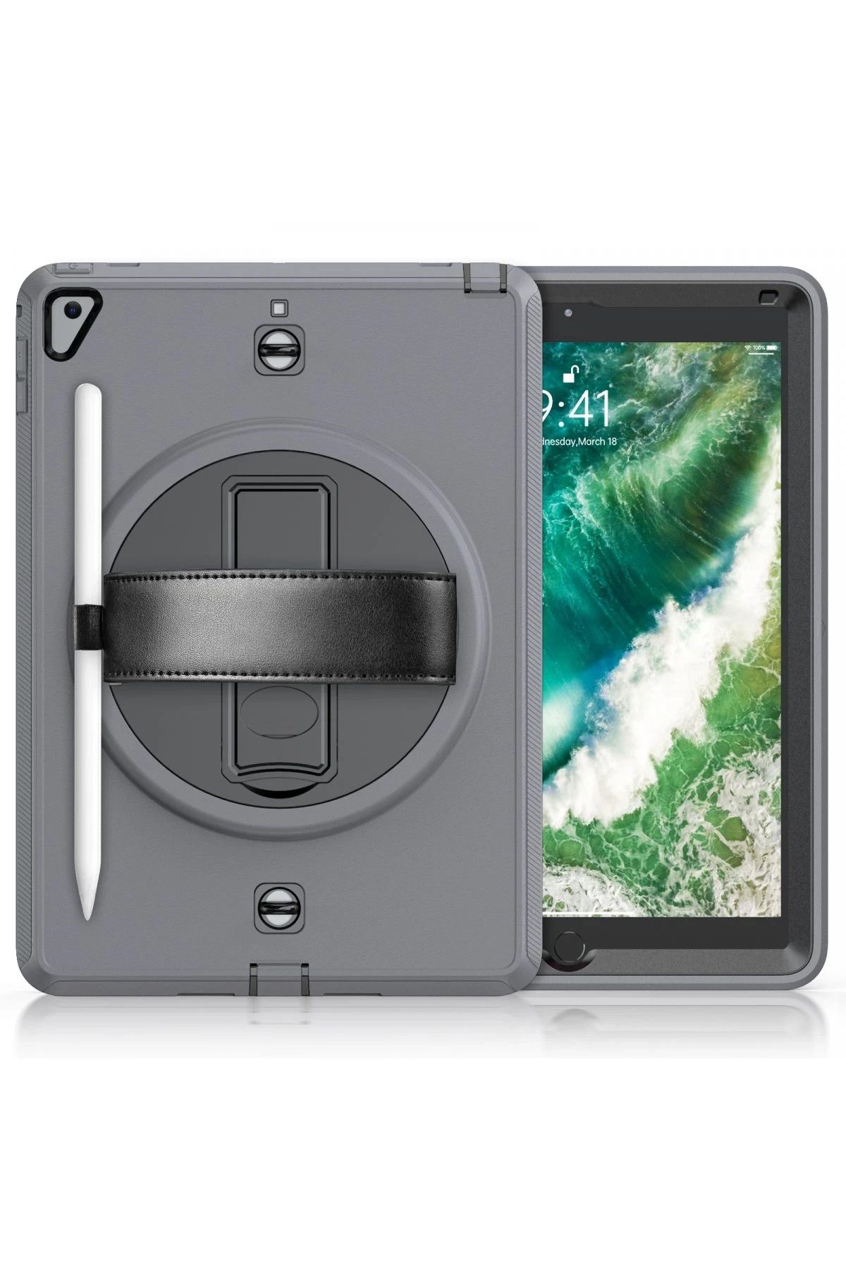 NewFace iPad 5 Air 9.7 Kılıf Strap-C Otterbox Tablet Kapak - Gri BSTMY