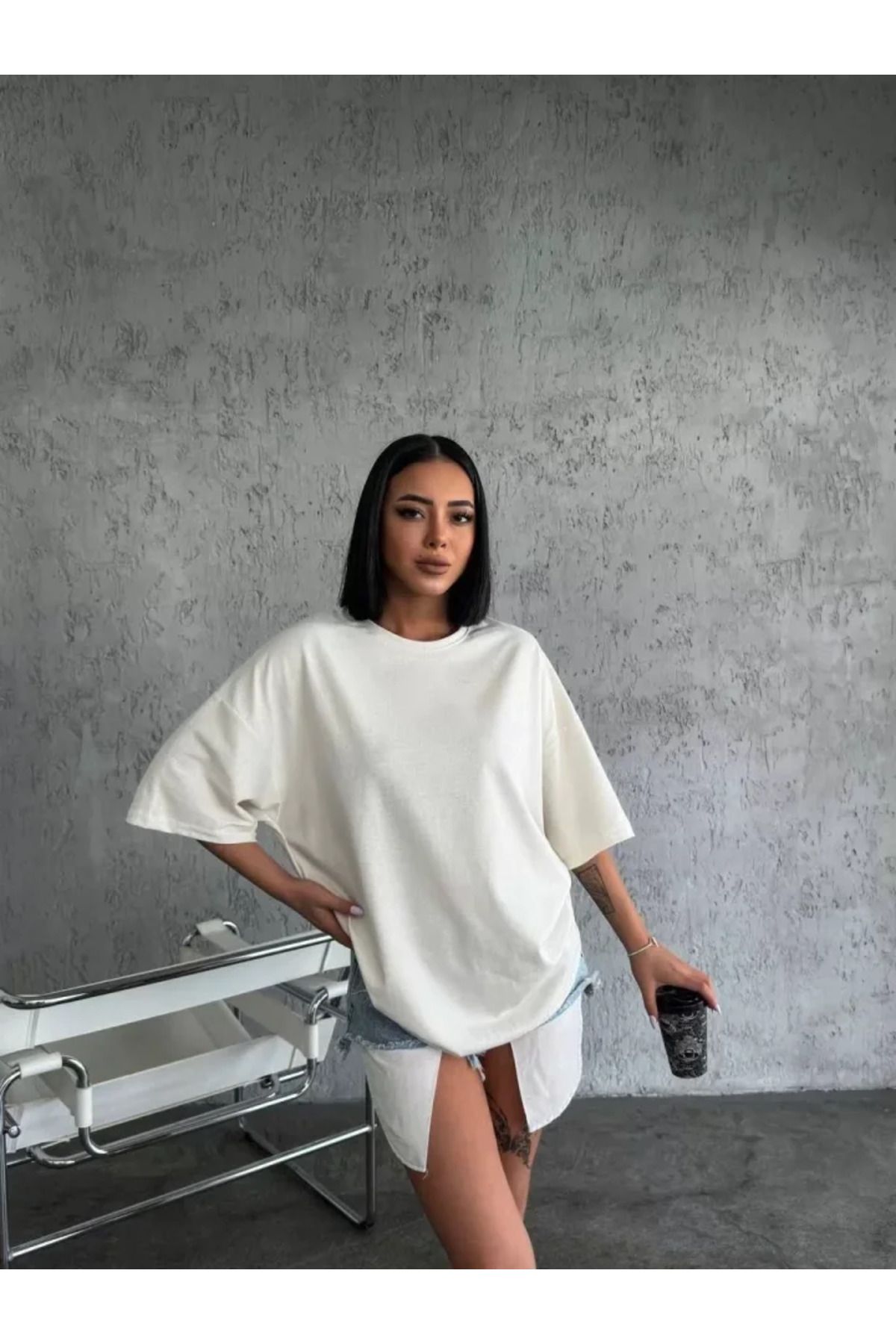 ARUZ MODA Düz Biskilet Yaka T-shirt - Beyaz