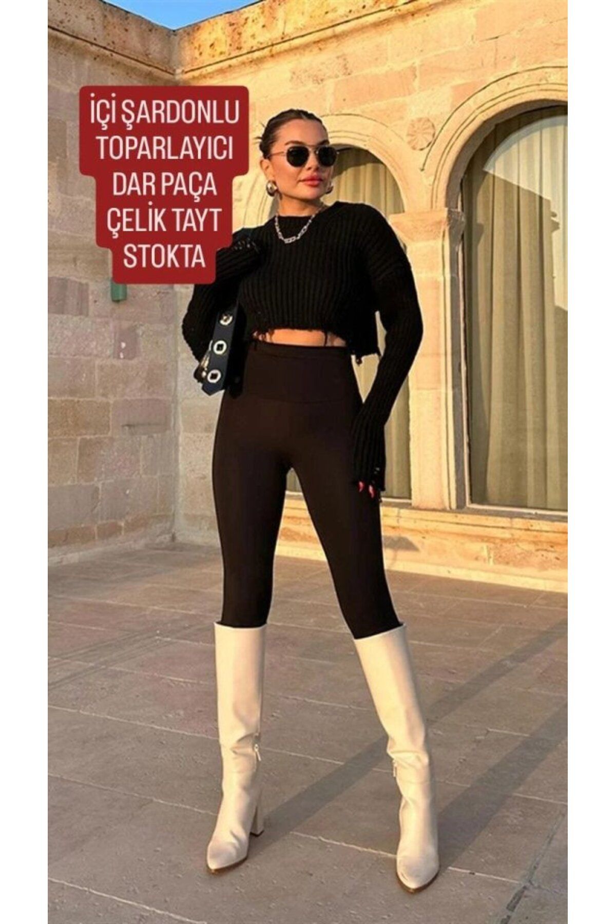 ARUZ MODA Kadın Uzun Yüksek Bel şardonlu Toparlayıcı Tayt