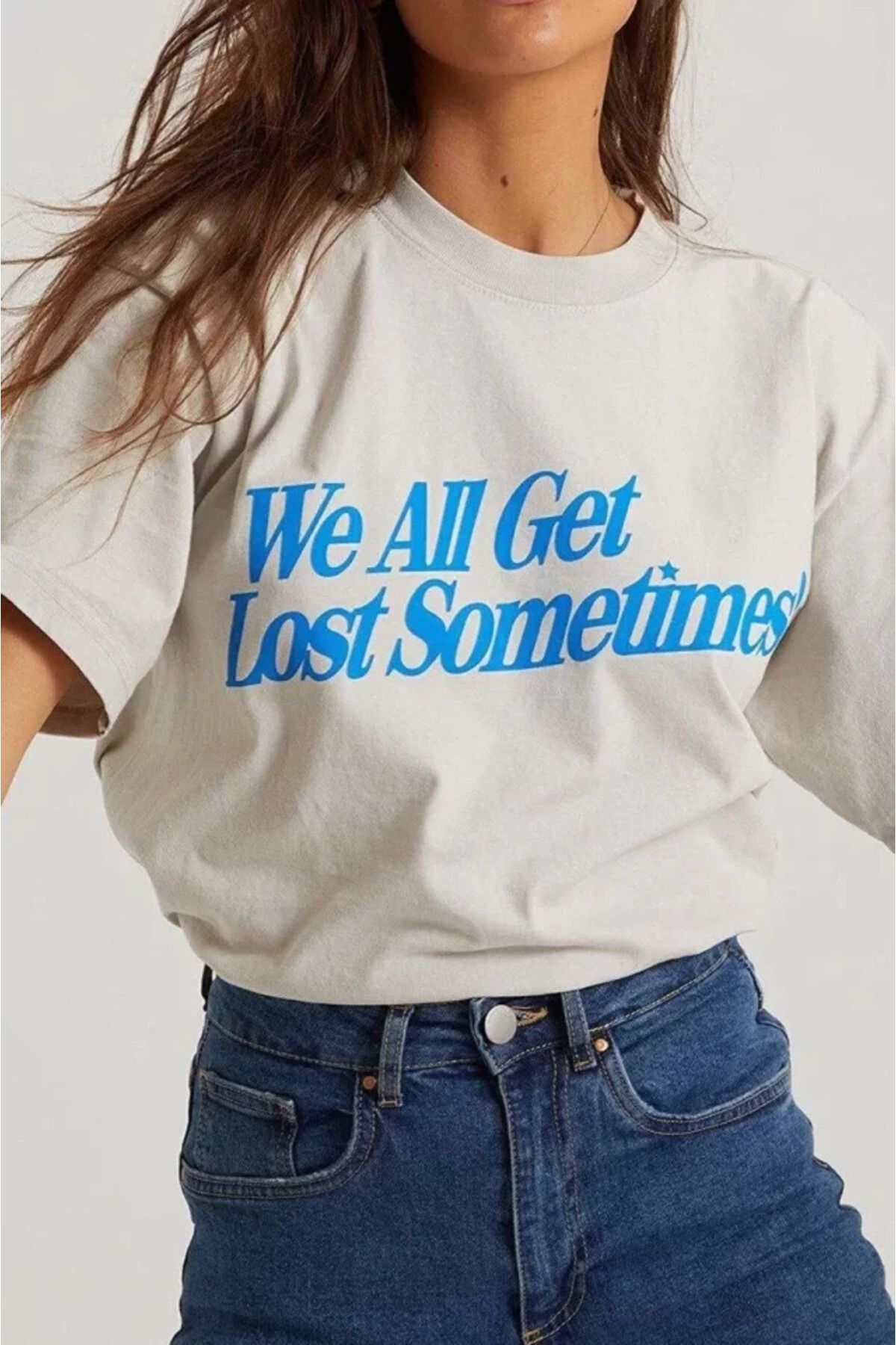 ARUZ MODA Unisex Baskılı Oversize T-Shirt - Beyaz