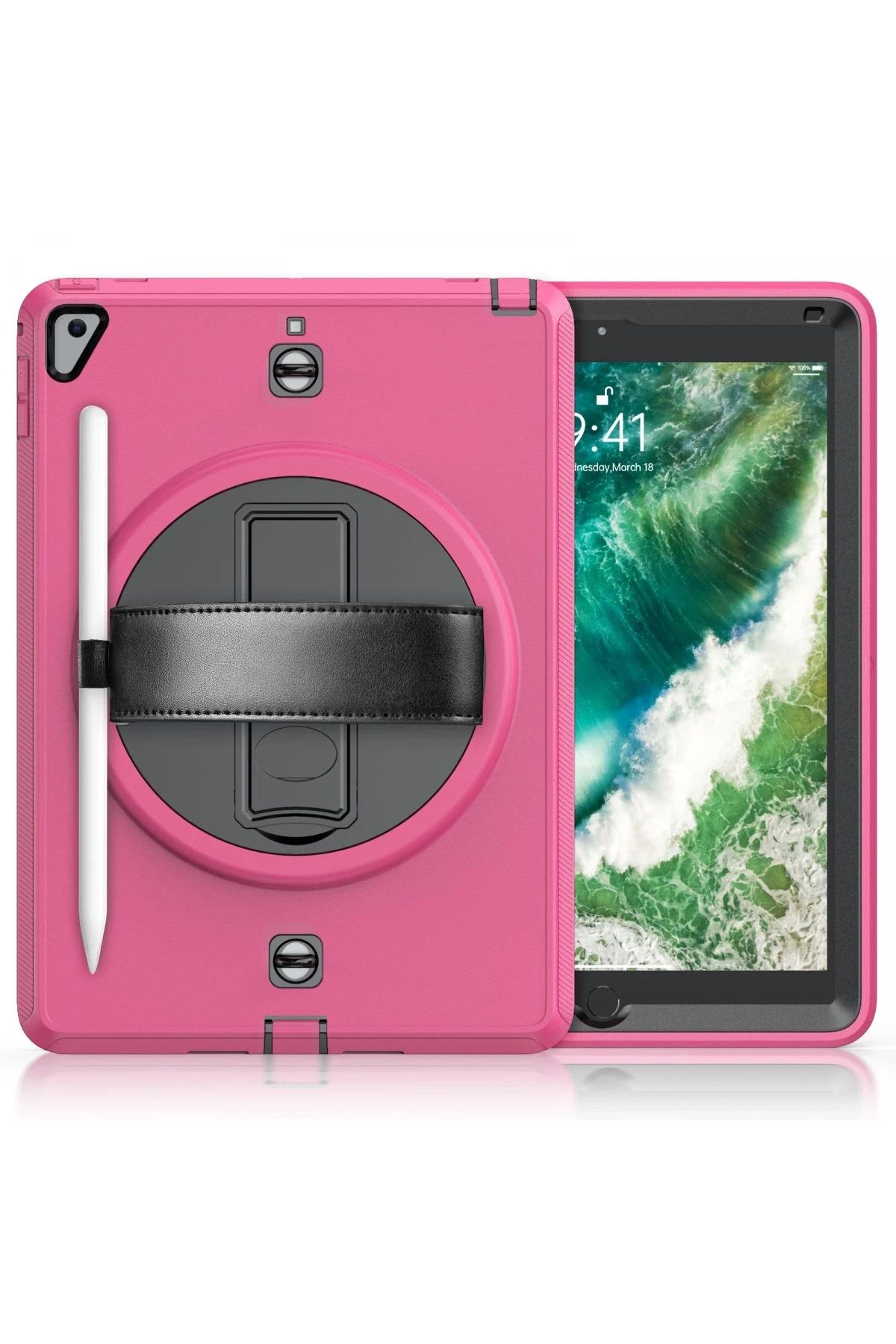 NewFace iPad 5 Air 9.7 Kılıf Strap-C Otterbox Tablet Kapak - Pembe BSTMY