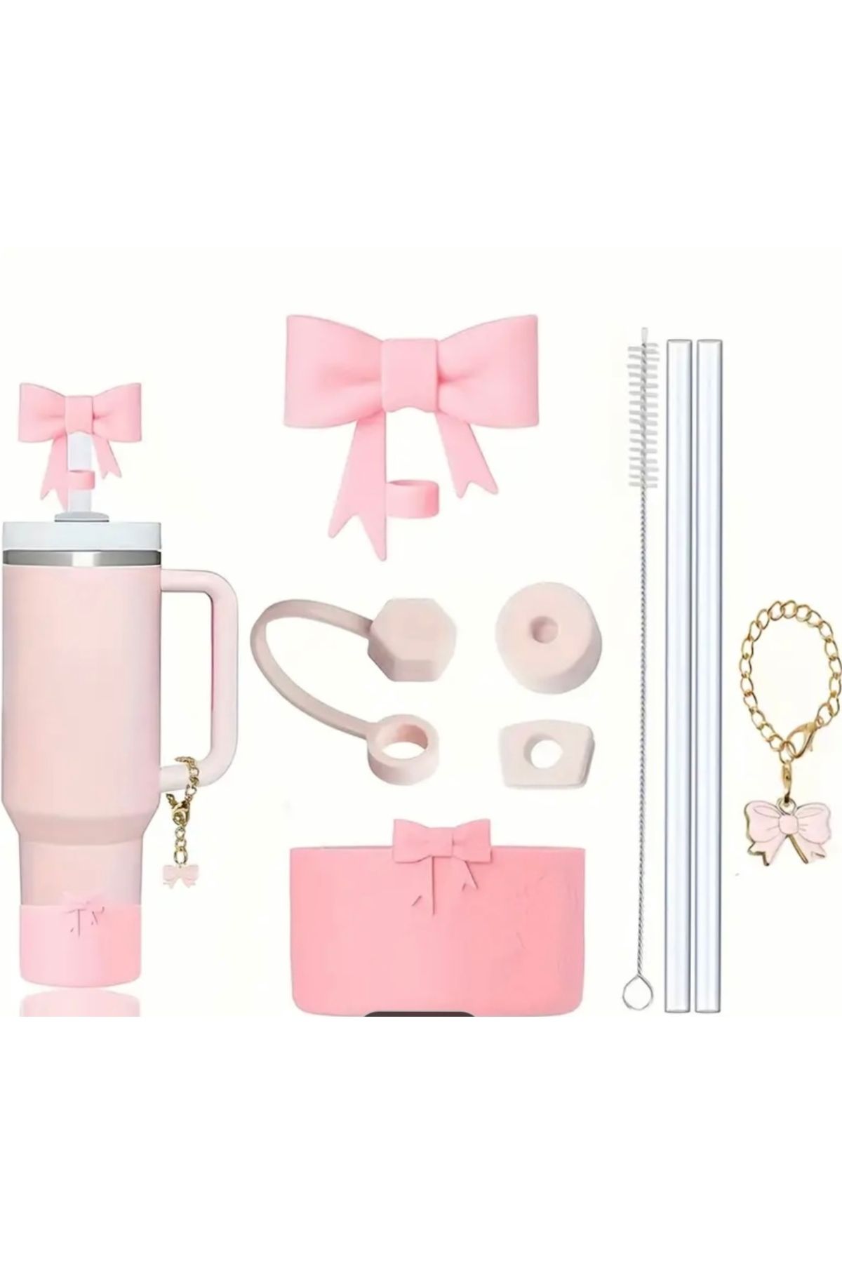 elamindunyasi 1,18 Litre Termos için Silikon Süsler Aksesuar, 9 Parça, Pembe