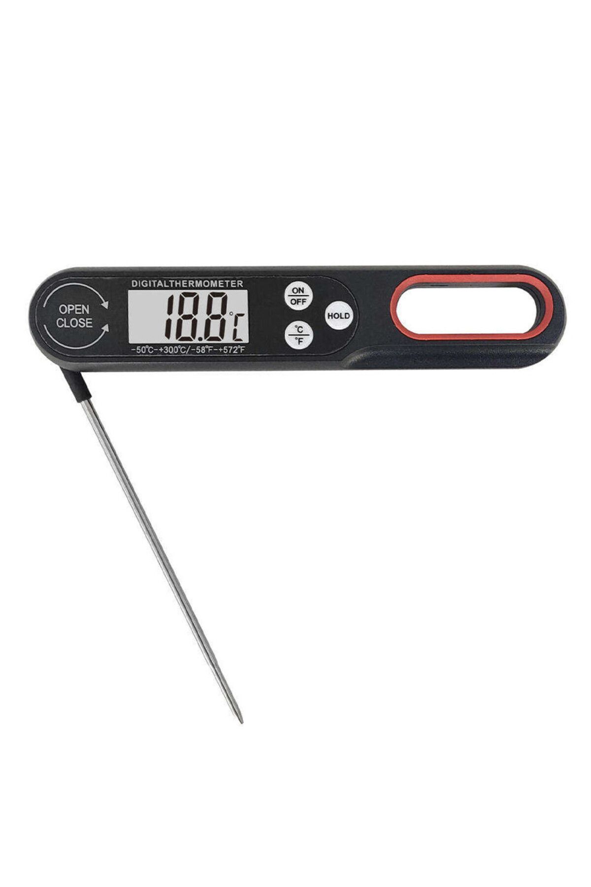 PUFO-Digital thermometer with probe, Large easy-to-read display, -50°C ~ +300°C, Foldable model, Black 1